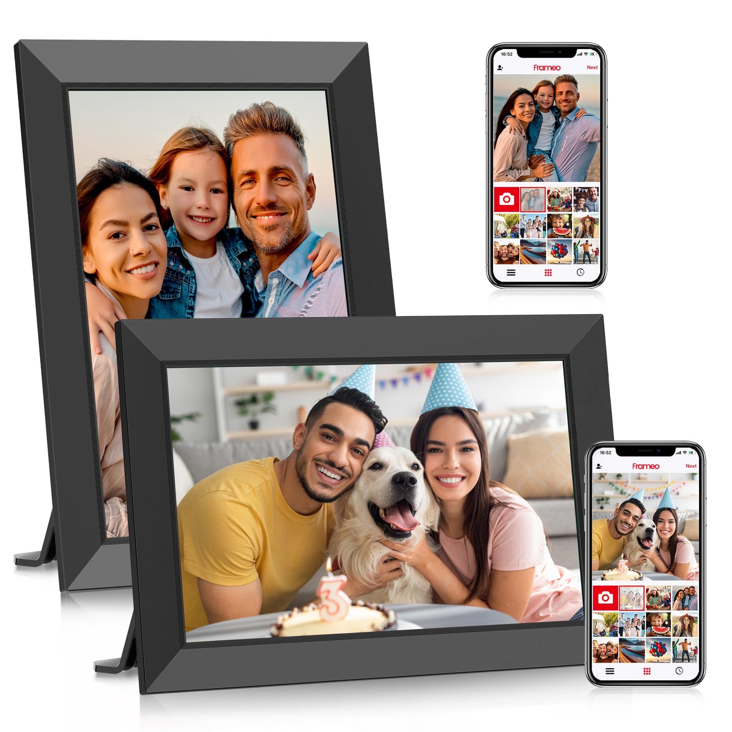 Frameo 10.1 Inch Digital Picture Frame, Smart WiFi Electronic Photo Frame with HD IPS Touch Screen Slideshow Display 32GB Memory Auto-Rotate Wall Mount, Share Photos/Videos from Phone by Frameo App