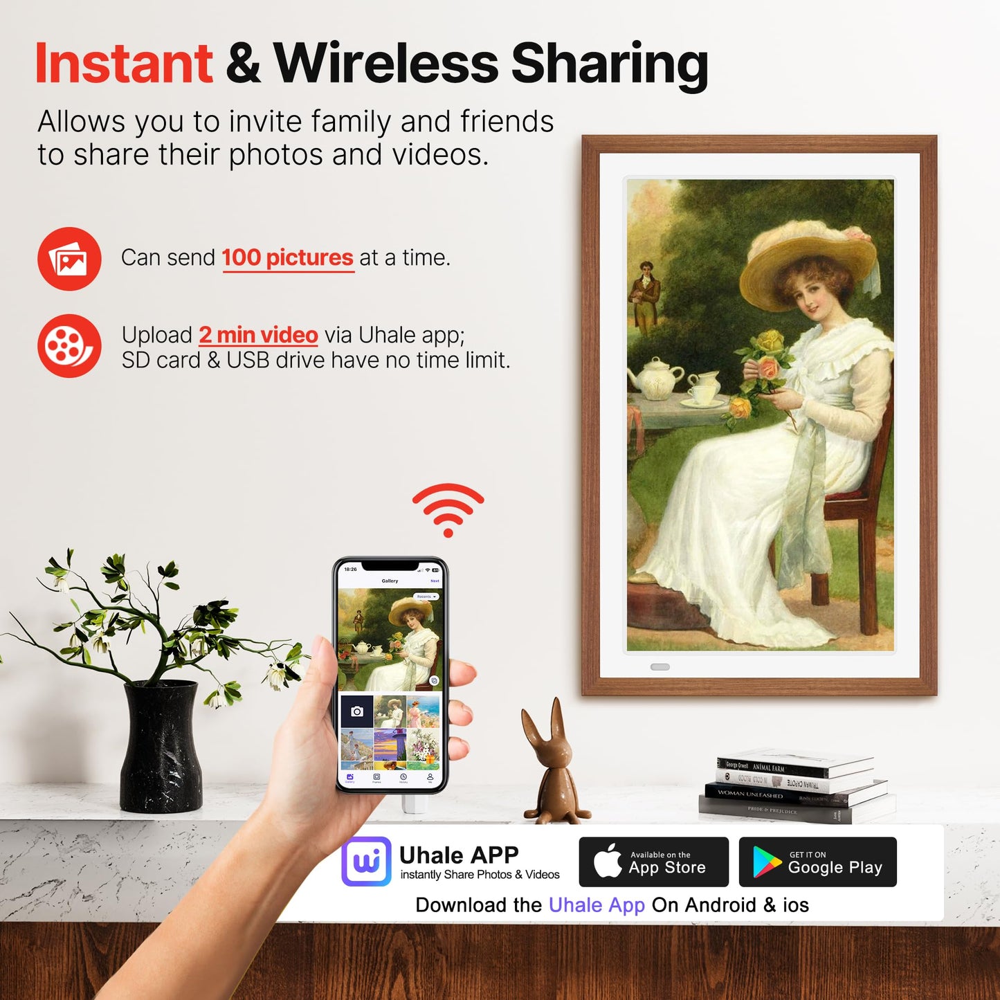 Uhale Digital Picture Frame WiFi 10.1 Inch with 32GB Storage, Electronic Photo Frames 1280 x 800 HD IPS Touch Screen, Auto Rotate, Slideshow, Instantly Share Photos and Videos from Anywhere