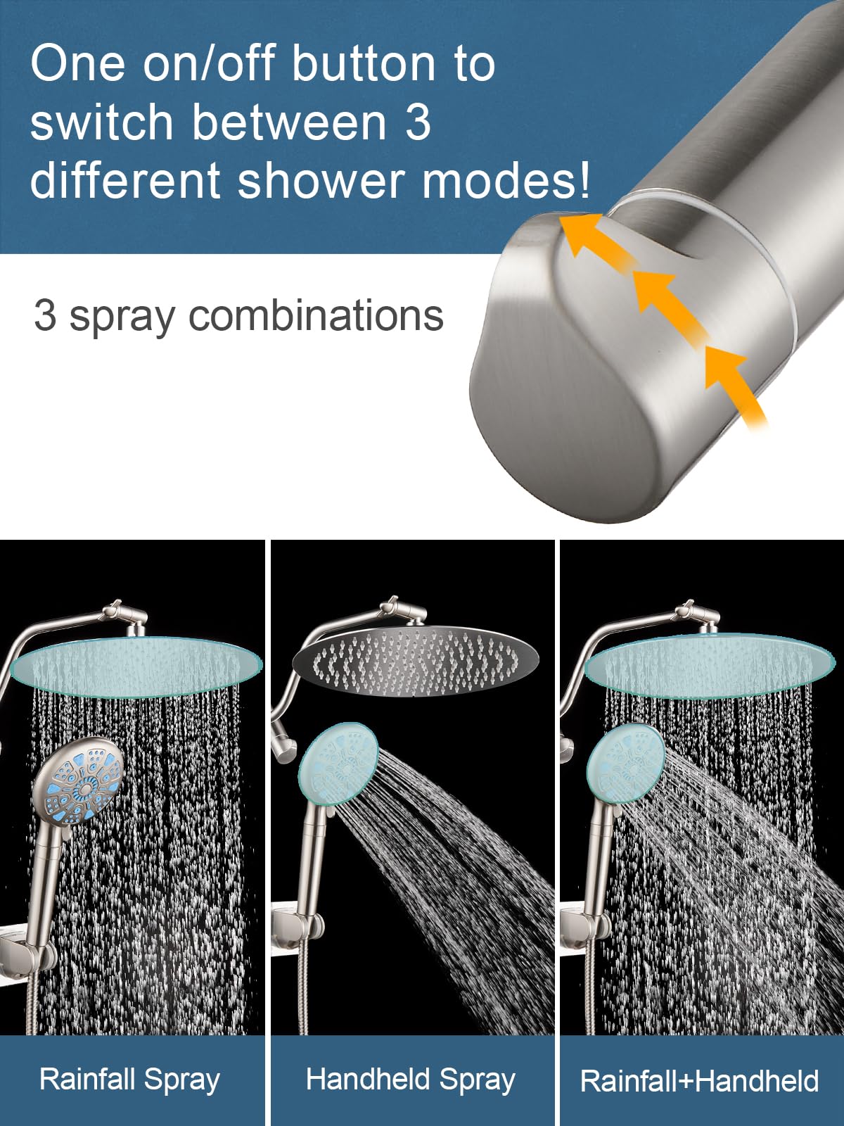 Cobbe 12 Inch All Metal Rain Shower Head, Dual Shower Heads with Handheld Spray Combo - Upgrade Extension Arm Height Adjustable - 9 Spray Filtered Shower Head, Brushed Nickel