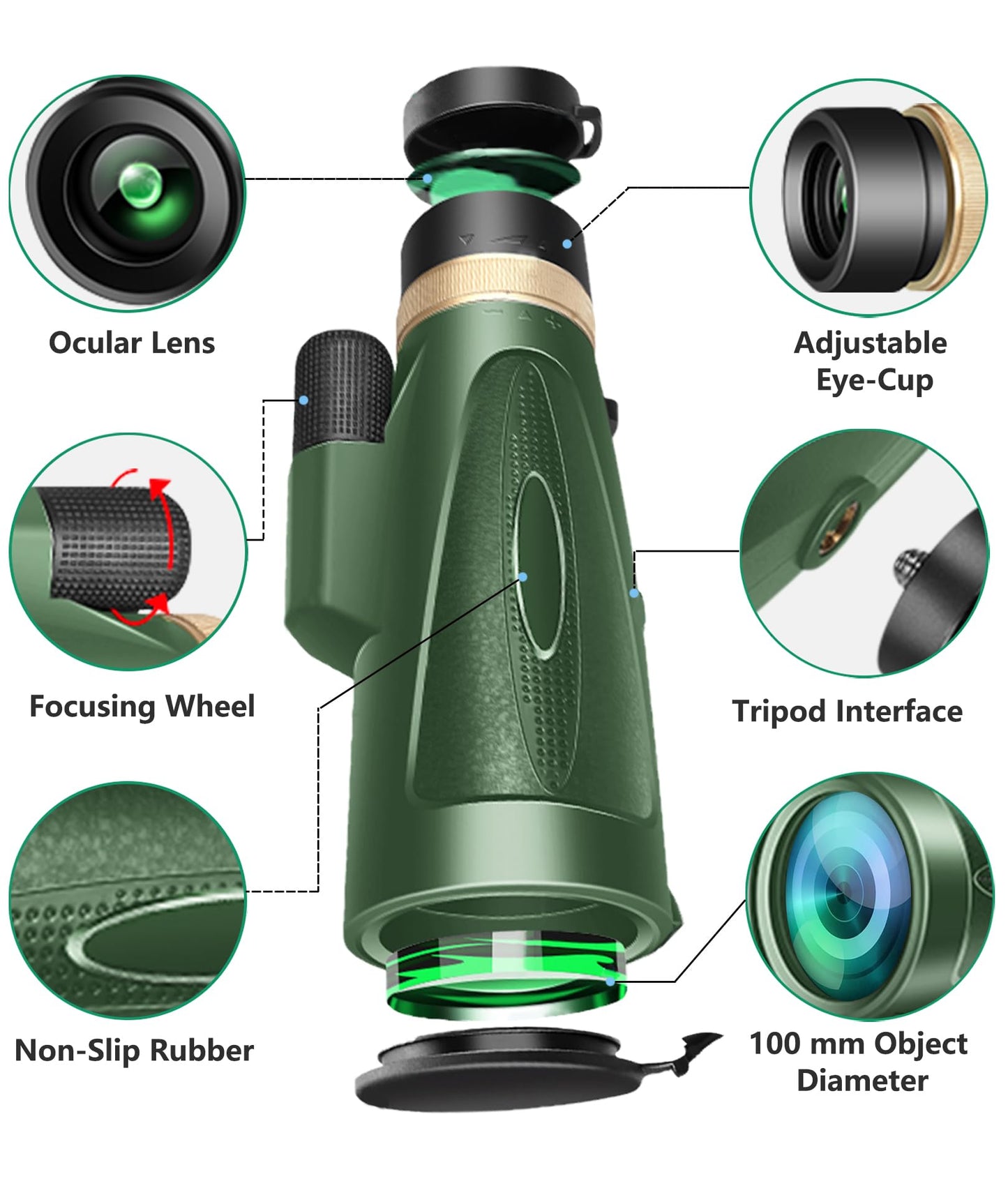 Monocular-Telescope 80x100 HD for Adults Larger Vision Monoculars High Powered Smartphone Monocular for Bird Watching Hunting Hiking Camping Wildlife