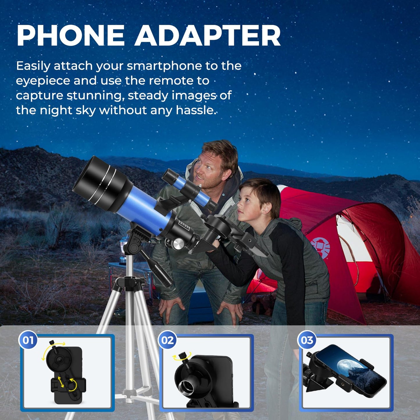 ESAKO Telescope for Adults &amp; Beginners, Astronomical Portable 80mm Aperture Telescope with Phone Adapter, Wireless Remote &amp; Carry Bag