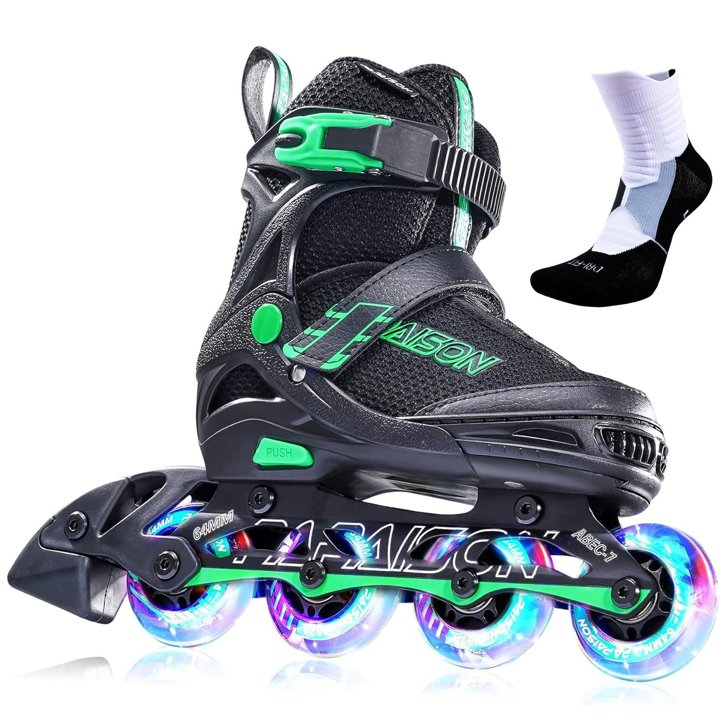 PAPAISON Adjustable Inline Skates for Kids and Adults with Full Light Up Wheels, Outdoor Roller Skates for Girls and Boys, Men and Women