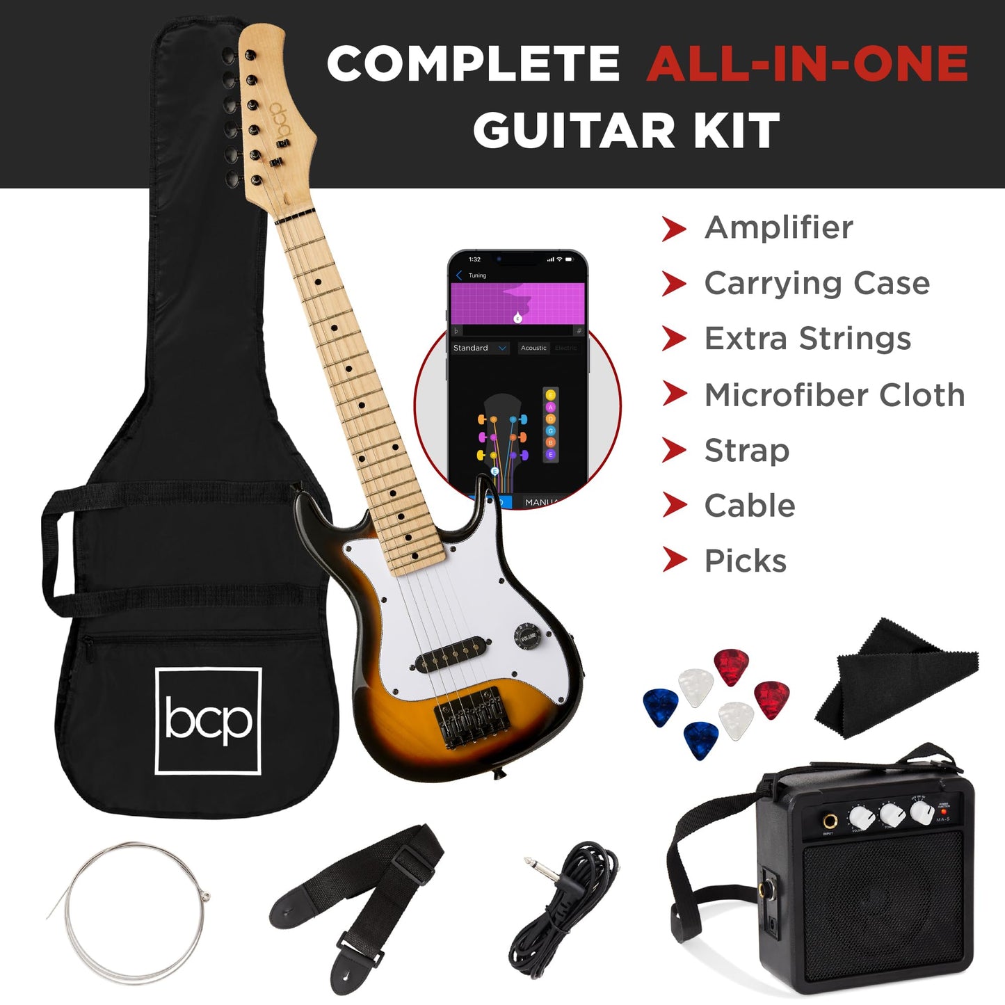 Best Choice Products 30in Beginners Electric Guitar Beginner Starter Kit w/ 5W Amplifier, Strap, Gig Bag, Strings, Picks - Black