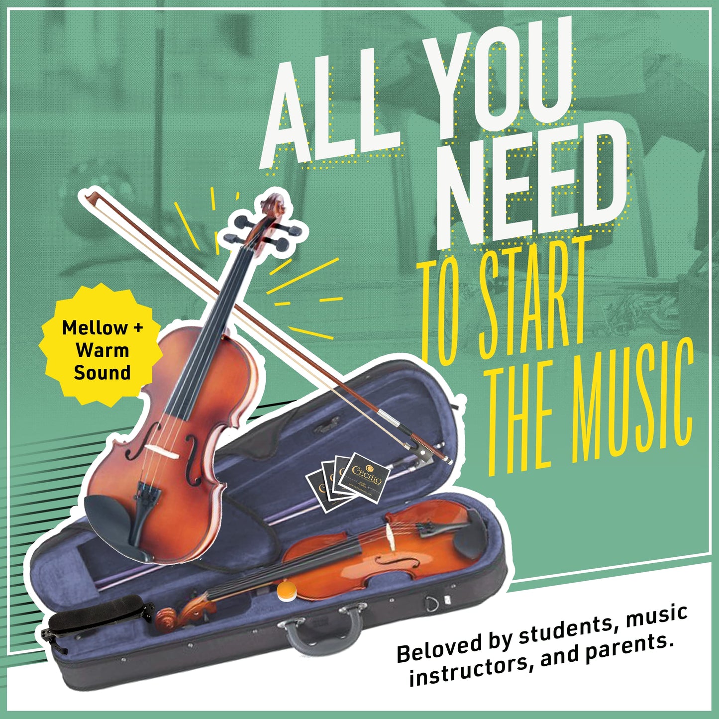 Mendini By Cecilio Violin For Beginners, Kids &amp; Adults - Beginner Kit For Student w/Hard Case, Rosin, Bow - Starter Violins, Wooden Stringed Musical Instruments