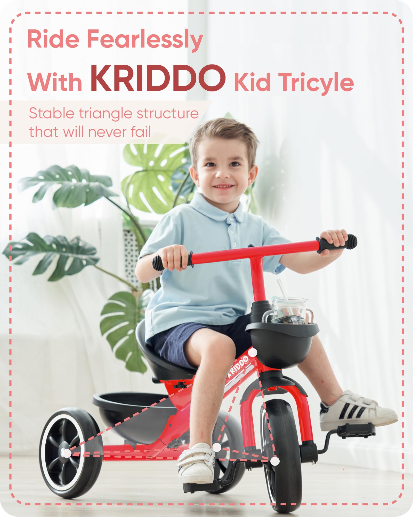 KRIDDO Kids Tricycle for 2-5 Year Olds - Gift for Toddlers - Black