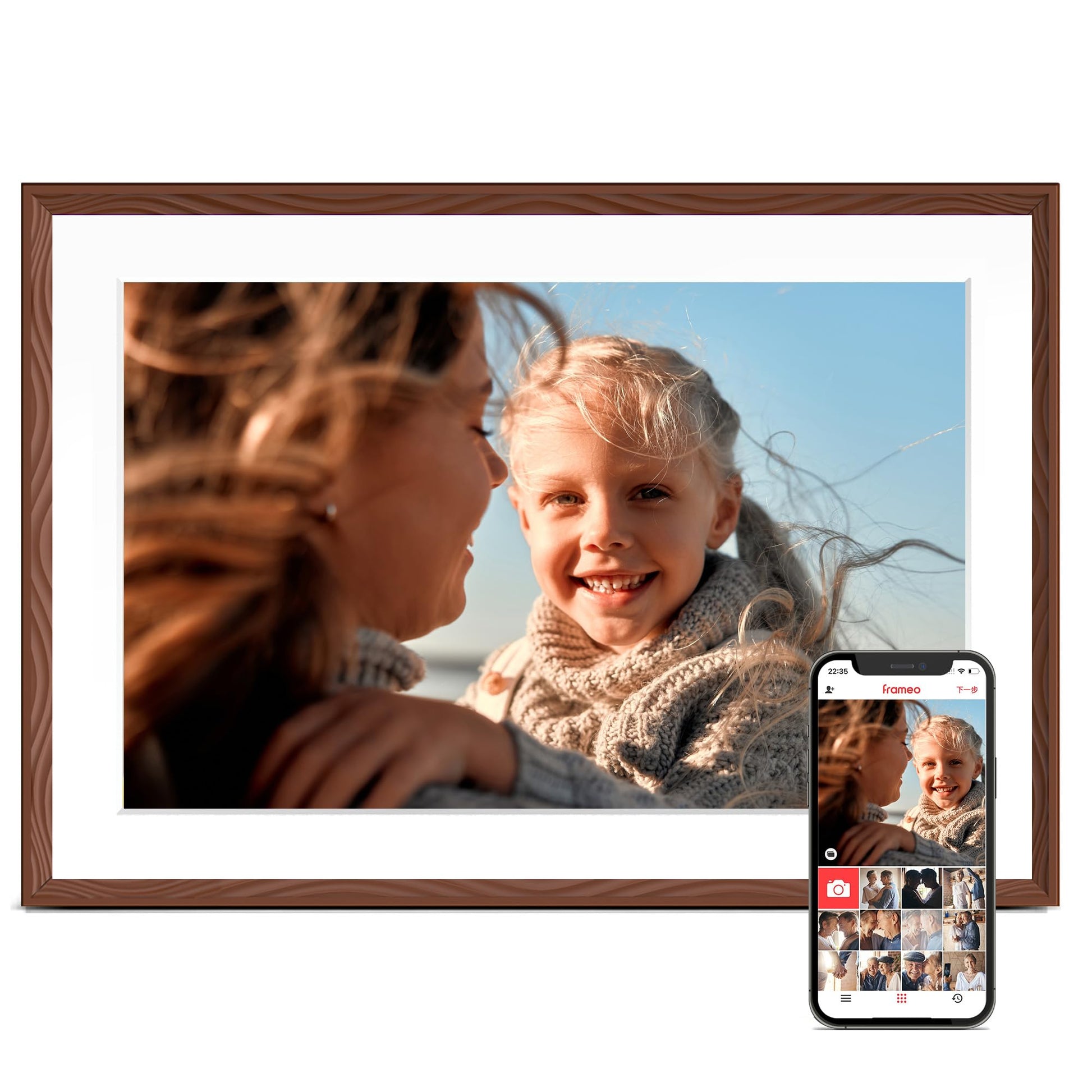 Digital Picture Frame, 10.1'' Frameo Digital WiFi, 32GB Memory, 1280 * 800 HD Touch Screen Electronic Photo Frame, Wall Mountable, Auto-Rotate, Share Instantly, Wedding, Birthday Gifts for Women, Mom