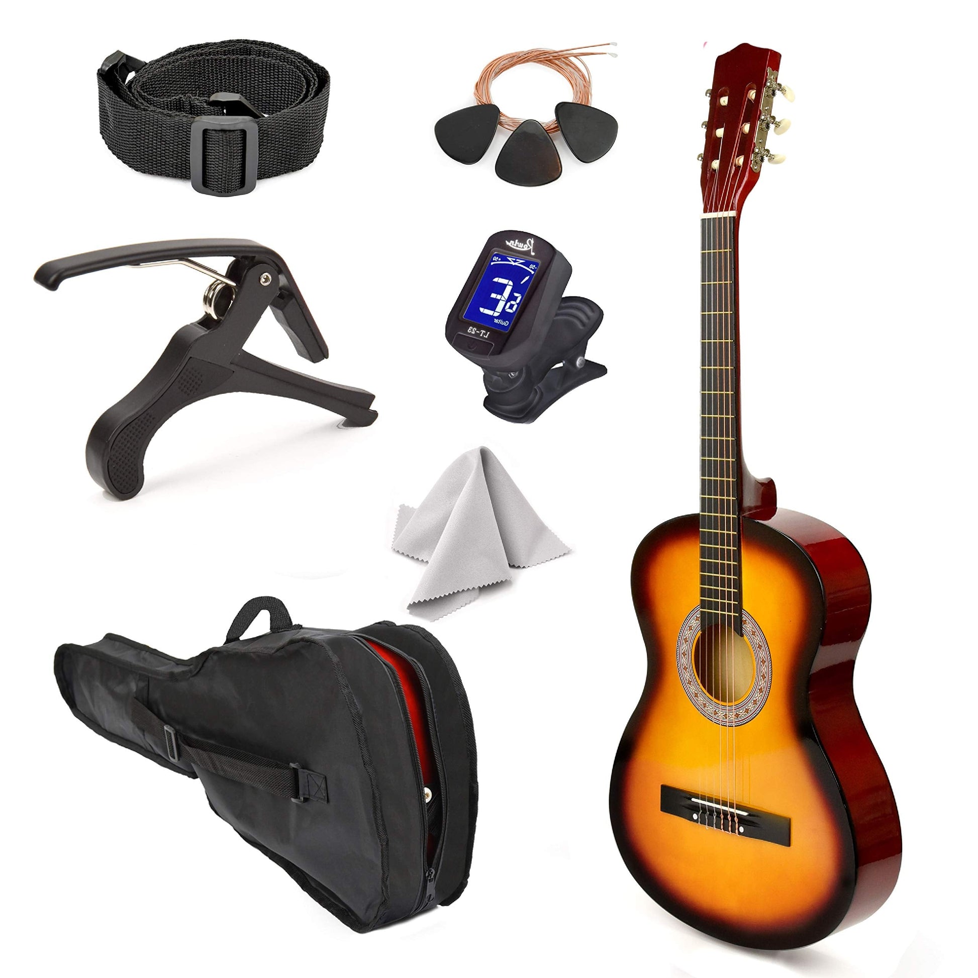 30" Left Handed Wood Guitar with Case and Accessories for Kids/Girls/Boys/Teens/Beginners (30", Black)