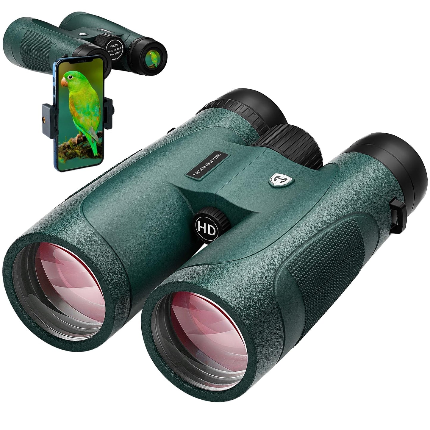 15x52 HD Binoculars for Adults High Powered with Upgraded Phone Adapter - Large View Binoculars with Low Light Vision - Lightweight Waterproof Binoculars for Bird Watching Stargazing Travel Hunting