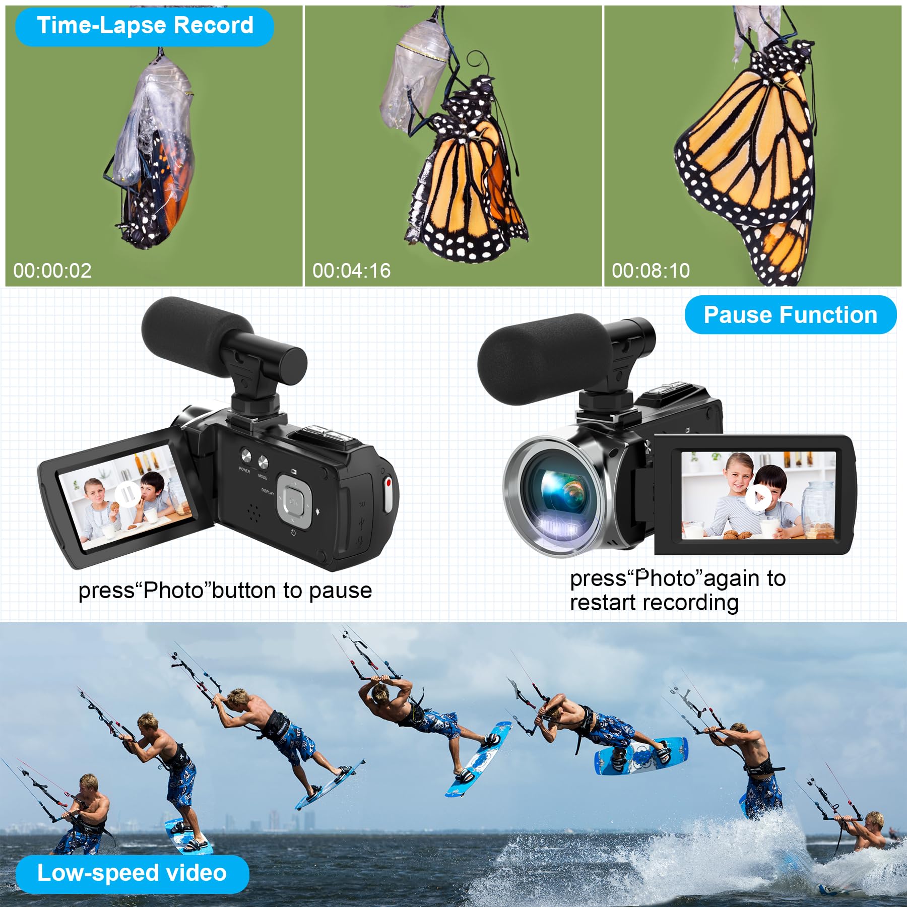 Video Camera Camcorder HD 4K 48MP Video Recorder Camera Vlogging Camera for YouTube Camcorders Video Camera for Kids with 3.0" LCD Screen,18X Digital Zoom and 32G SD Card