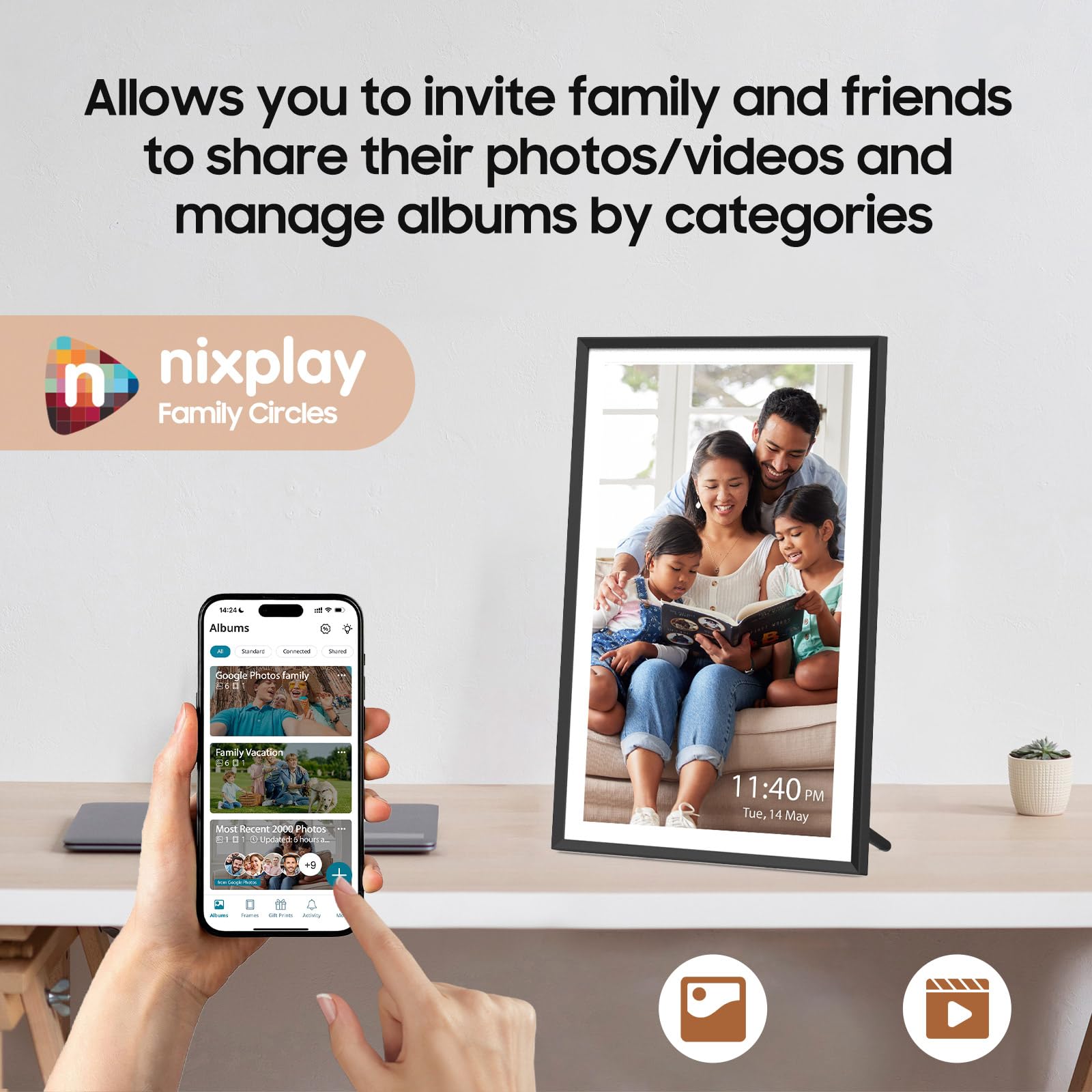 10.1" Digital Picture Frame Powered by Nixplay, Share Photos/Videos via Nixplay App, WiFi Digital Photo Frame with 32GB, Support Alexa Google Photos, Free Cloud Storage, Auto Rotate, Gifts for Mom