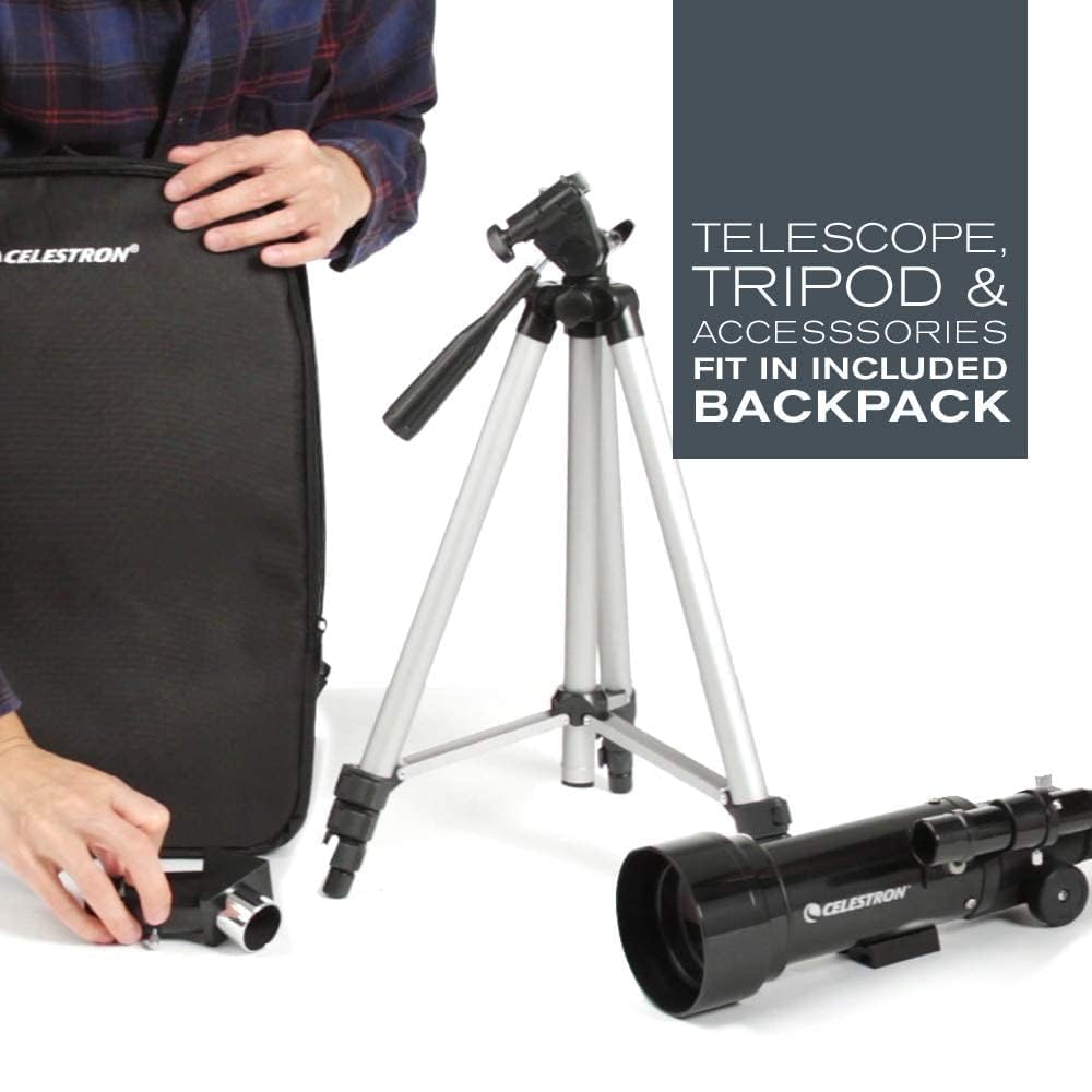 Celestron - 50mm Travel Scope - Portable Refractor Telescope - Fully-Coated Glass Optics - Ideal Telescope for Beginners - Bonus Astronomy Software Package