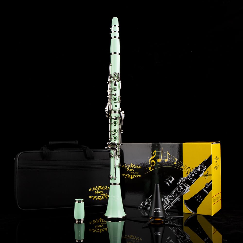 Glory GLY-CLADBL Professional Ebonite Bb Clarinet with 10 Reeds, Stand, Hard Case, Cleaning Cloth, Cork Grease, Mouthpiece Brush and Pad Brush,Dark Blue/Silver