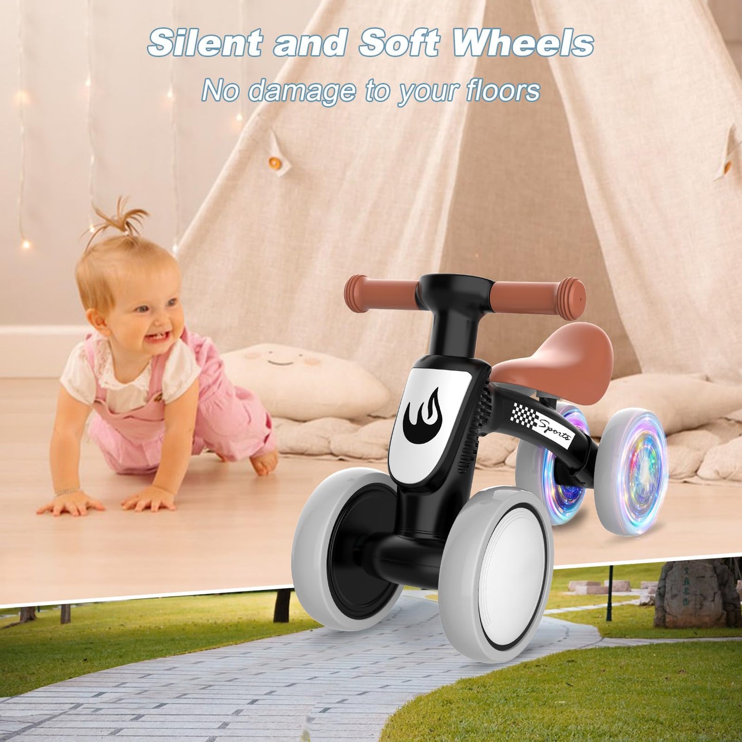 Colorful Lighting Baby Balance Bike Toys for 1 Year Old Boy Gifts, 10-36 Month Toddler Balance Bike, No Pedal 4 Silence Wheels &amp; Soft Seat First Bike, One Year Old Boy Birthday Gift.