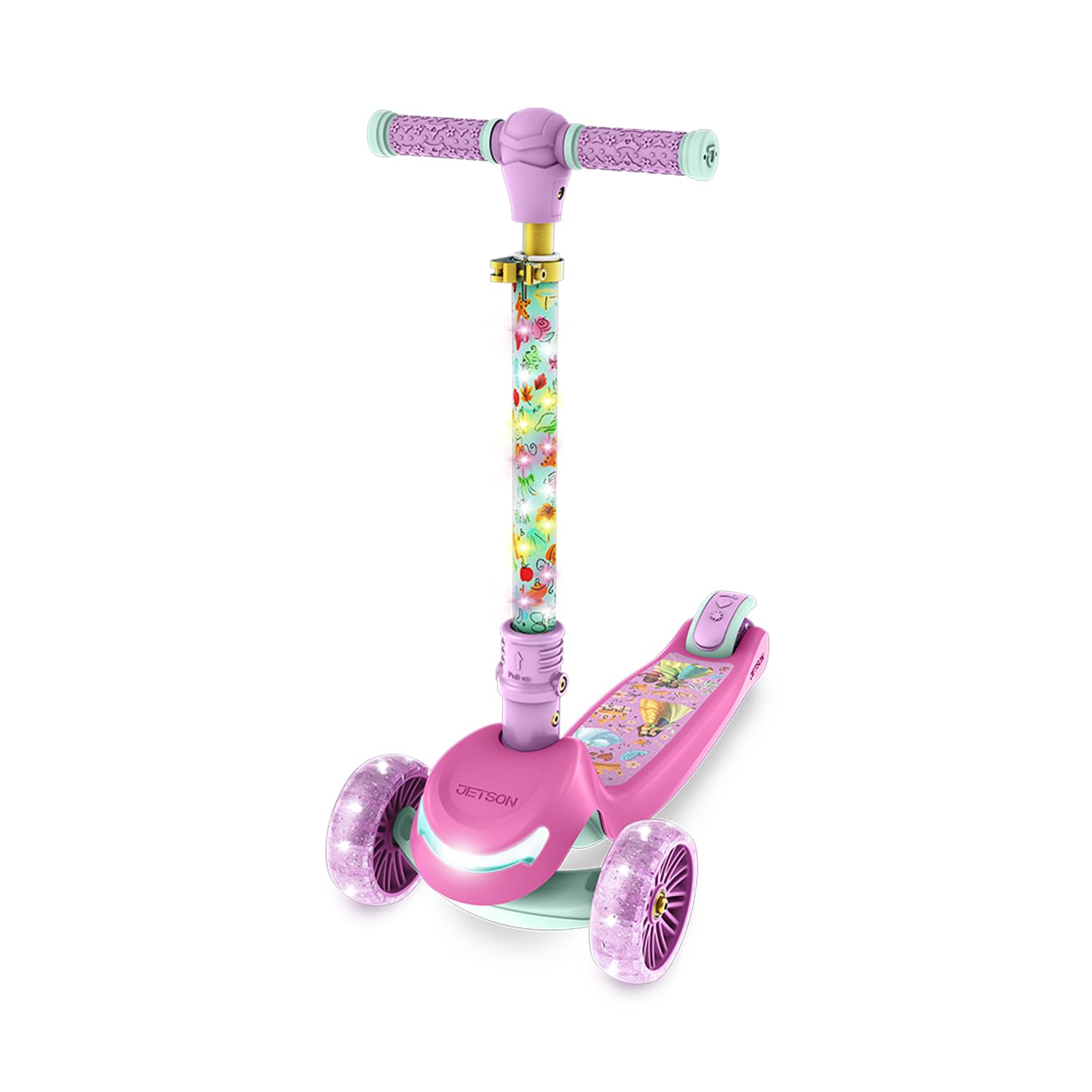 Jetson Character Kids Kick Scooter, LED Lights on Stem &amp; Light-Up Wheels, Lightweight Frame, Height-Adjustable Handlebar, Lean-to-Steer System, Easy-Fold Mechanism