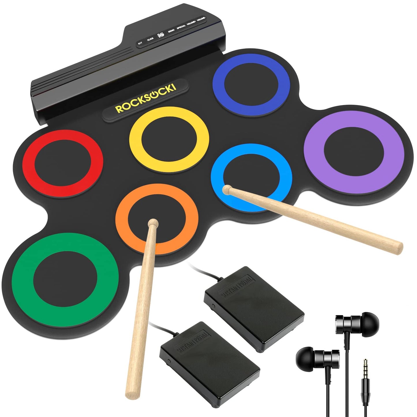 Electric Drum Set, 7-Pad Kids Electronic Drum Set with Headphone Included, Roll-up Drum Practice Pad, Great Holiday Xmas Birthday Gift for Kids