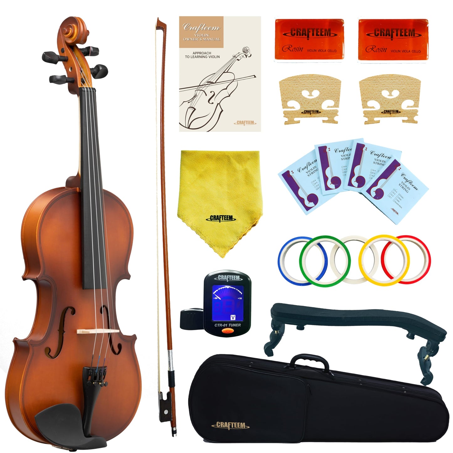 1/2 Fiddle Black Colored Premium Violin Outfit for Beginners Adults Kids With 5 Color Fingering Tape- Handcrafted Student Beginner Violin.(Black, 1/2)