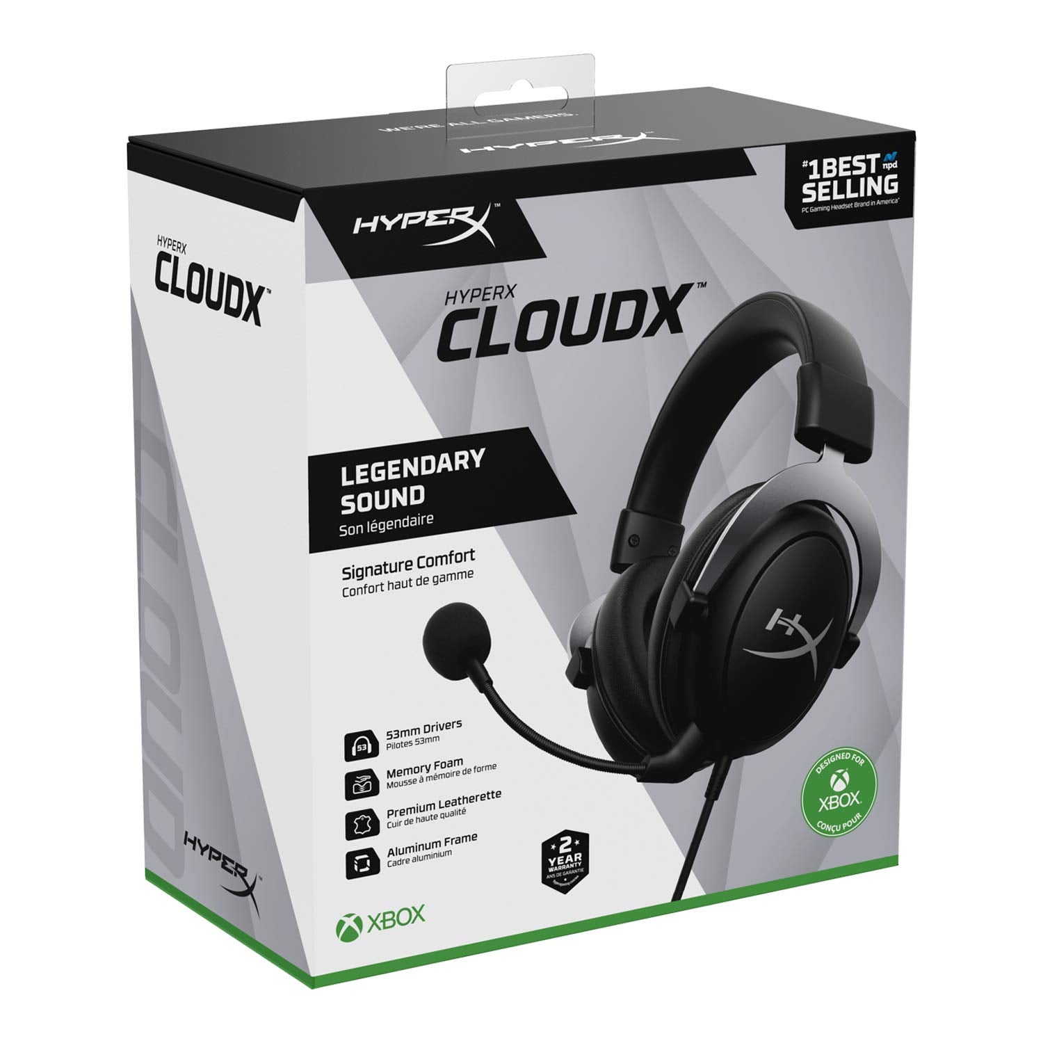 HyperX CloudX, Official Xbox Licensed Gaming Headset, Compatible with Xbox One and Series X|S, Memory Foam Ear Cushions, Detachable Noise-Cancelling Mic, in-line Audio Controls,Black/ Silver