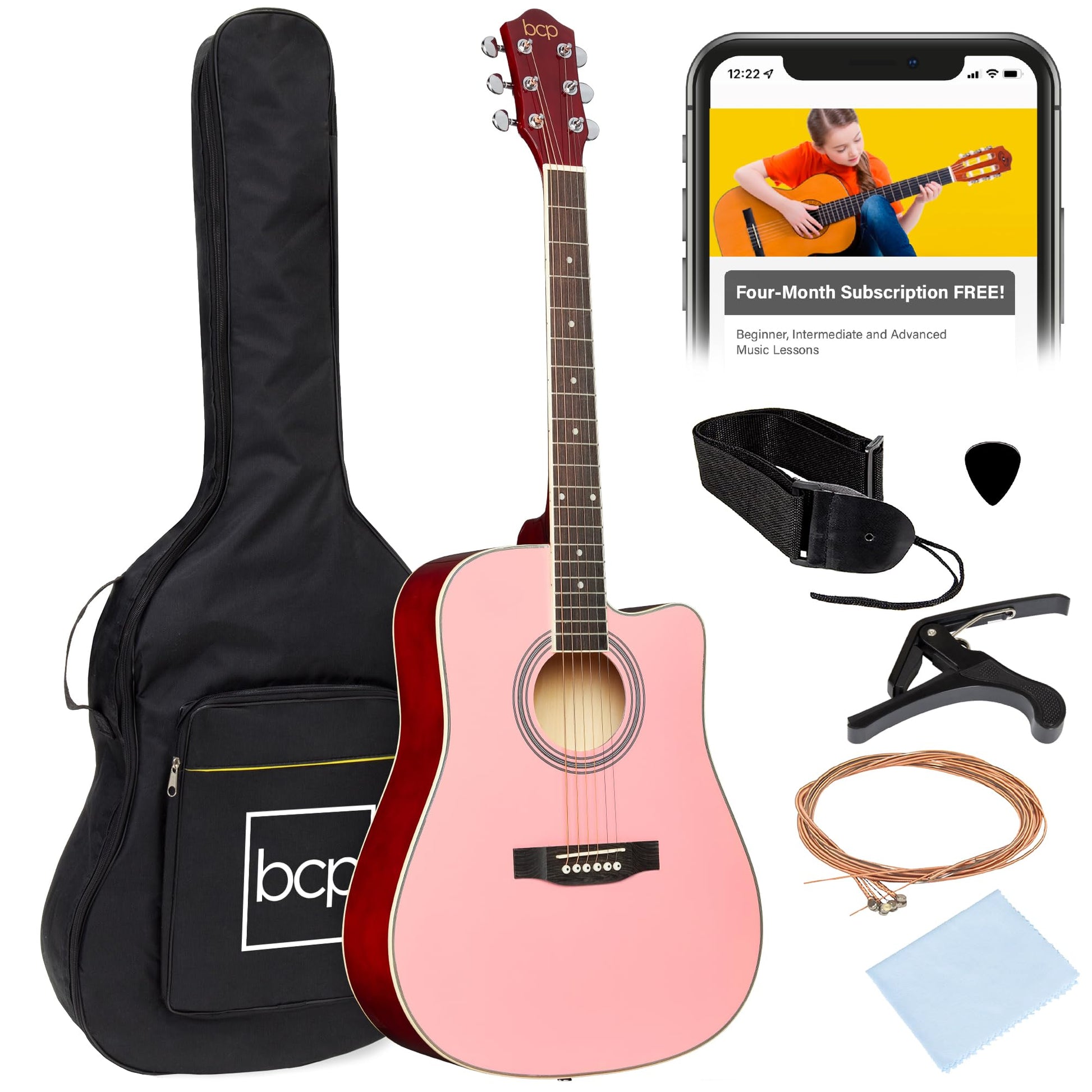 Best Choice Products 41in Beginner Acoustic Guitar Full Size All Wood Cutaway Guitar Starter Set w/Case, Strap, Capo, Strings, Picks - Aged Natural