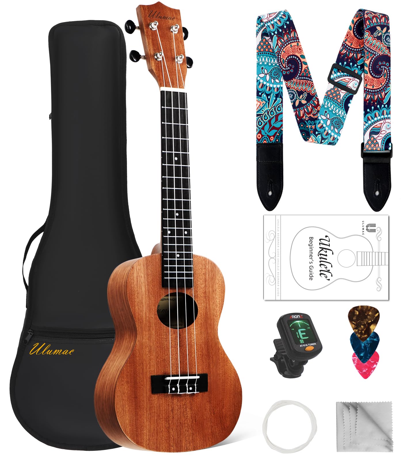 Concert Ukulele, KOA Acacia Wood 23 inch Adults kids Professional Ukelele for Beginners, Hawaiian Ukele Kit with Carbon String, Tuner, Gig Bag, Strap, Guitar Picks, Cleaning Cloth, Folk Style