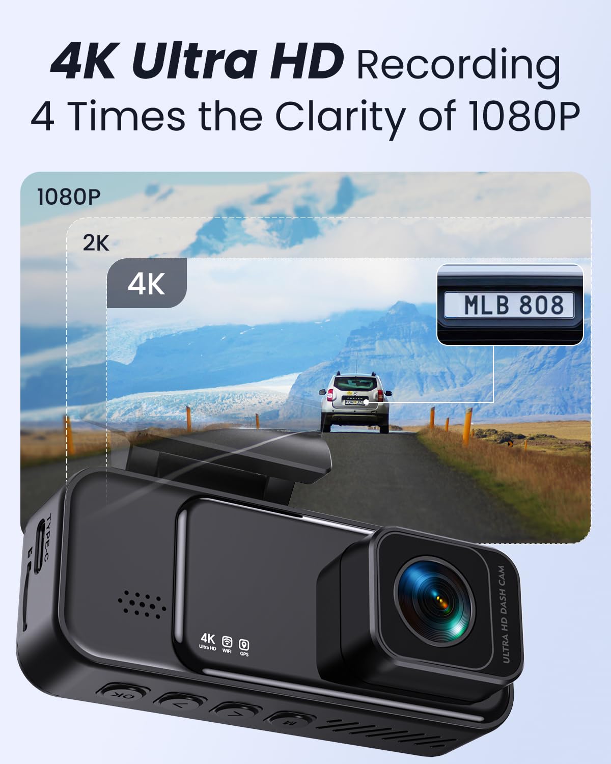 Dash Cam 4K Front, Built-in WiFi GPS Dash Camera for Cars, 3.2" IPS Screen Dashcam with App Control, Free 32G Card, 170°Wide Angle, 24H ParkingMode, WDR, Night Vision, G-Sensor