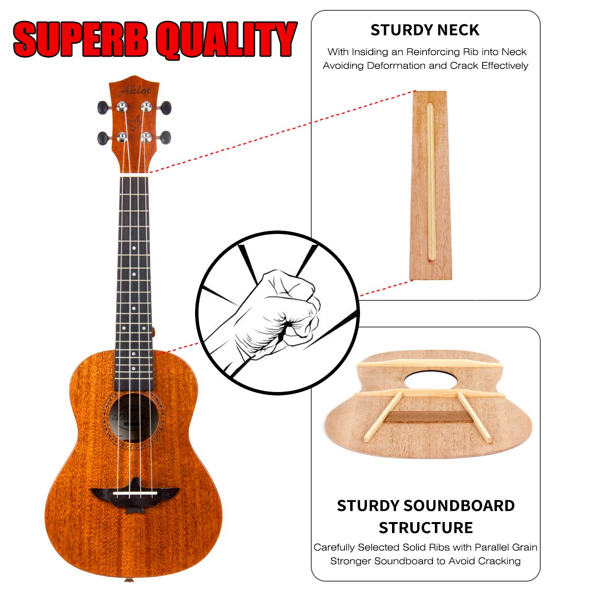 AKLOT 5 Strings Ukulele,Tenor Ukelele 26 inch Solid Mahogany Uke with Gig Bag Belt Extra Strings Professionals