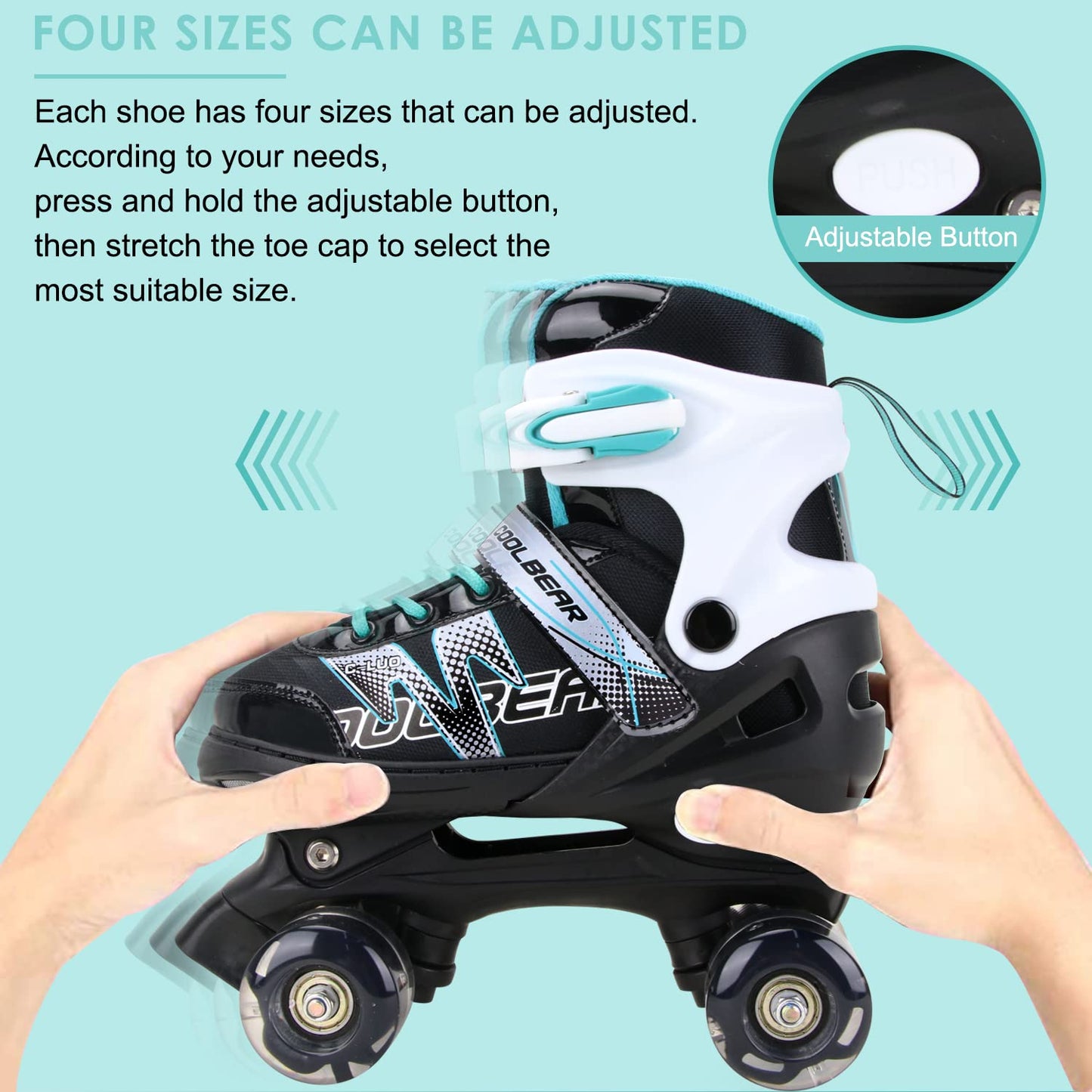 Sowume Adjustable Roller Skates for Girls and Women, All 8 Wheels of Girl's Skates Shine, Safe and Fun Illuminating for Kids