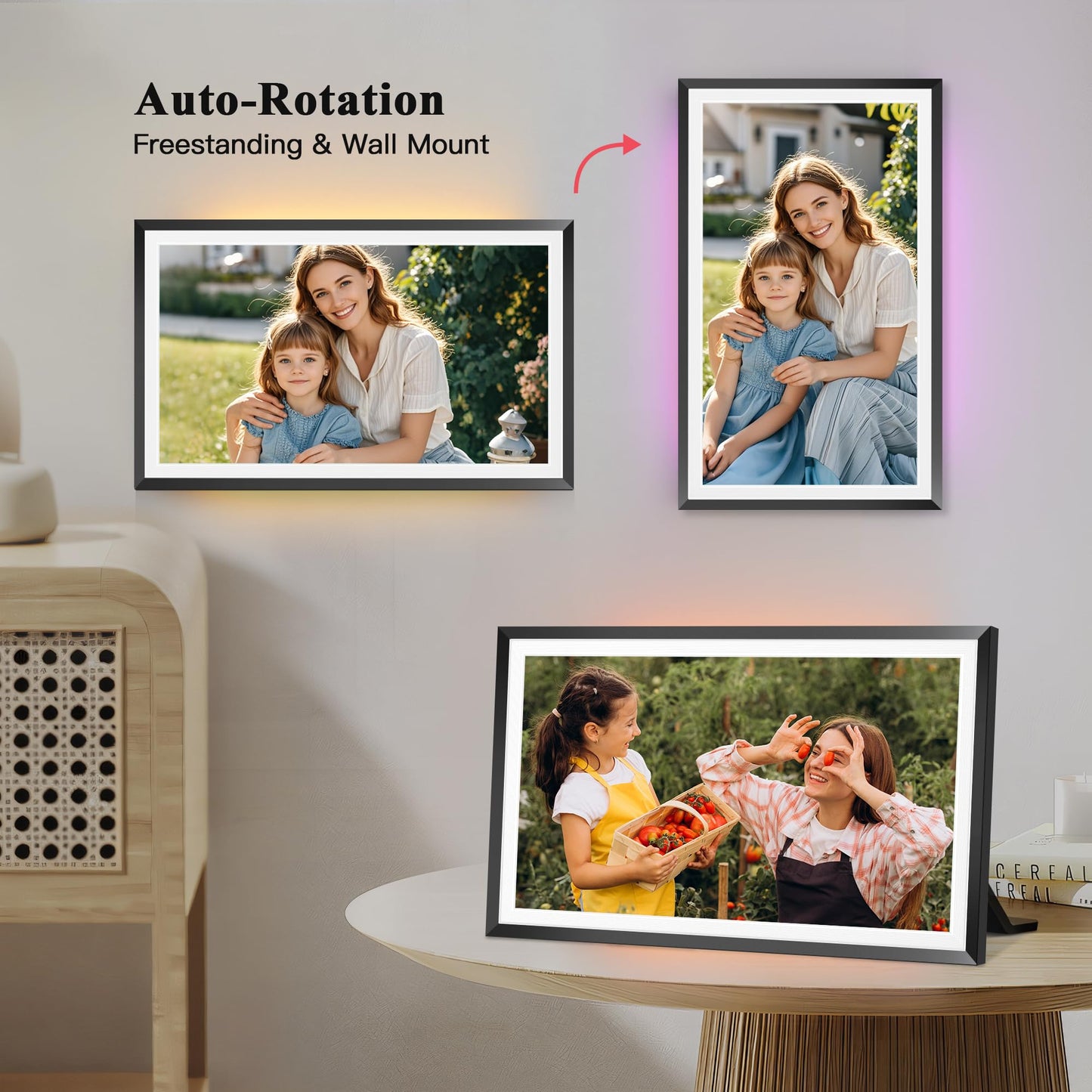 Frameo 10.1 Inch WiFi Digital Picture Frame, Smart Cloud Electronic Photo Frame with HD IPS Touch Screen Slideshow 32GB Memory Auto-Rotate Wall Mount, Share Photos/Videos from Phone by Frameo App