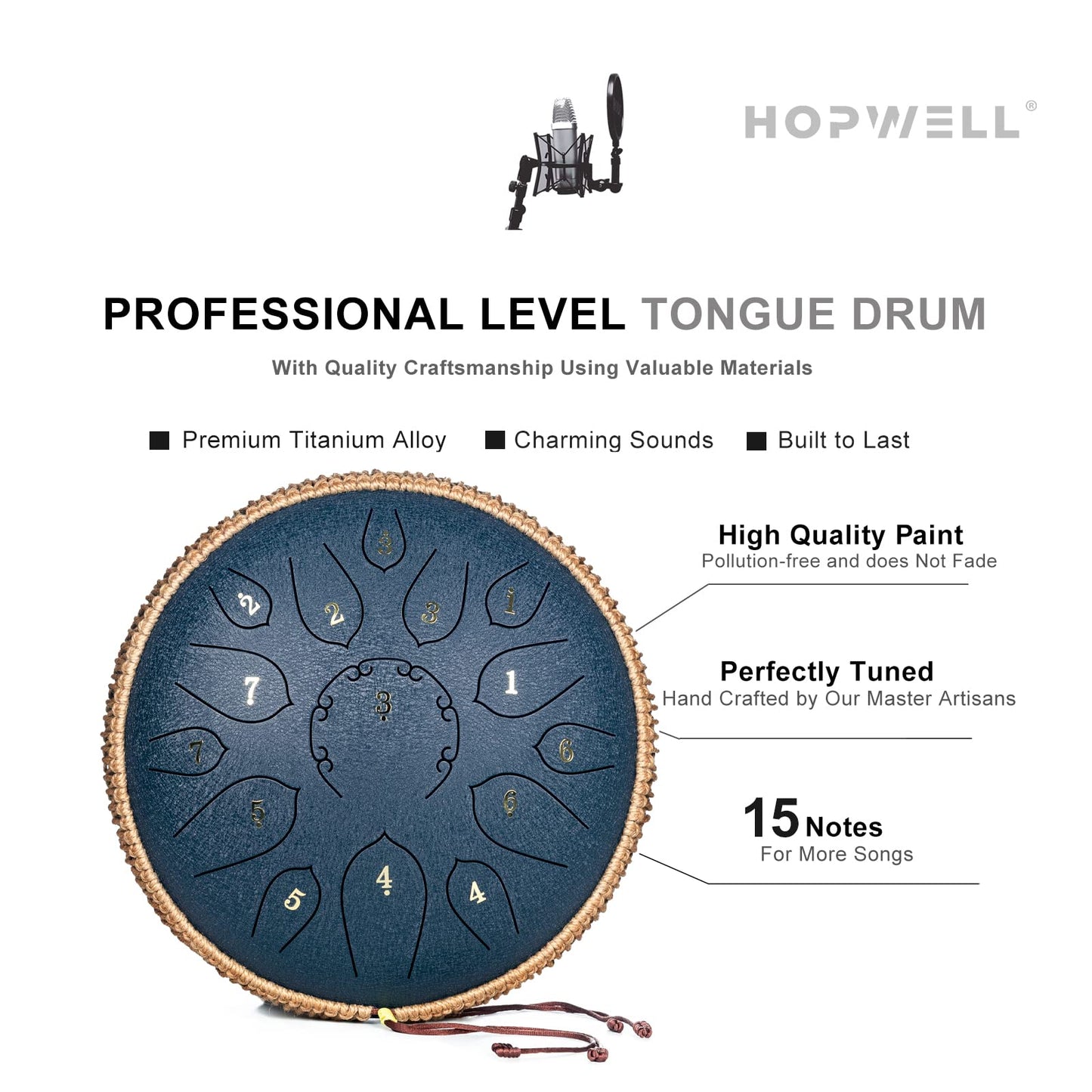 Steel Tongue Drum - 15 Note 12 Inch Tongue Drums - Percussion Instruments - Hand Pan Drum with Music Book, Drum Mallets and Carry Bag, D Major, Black