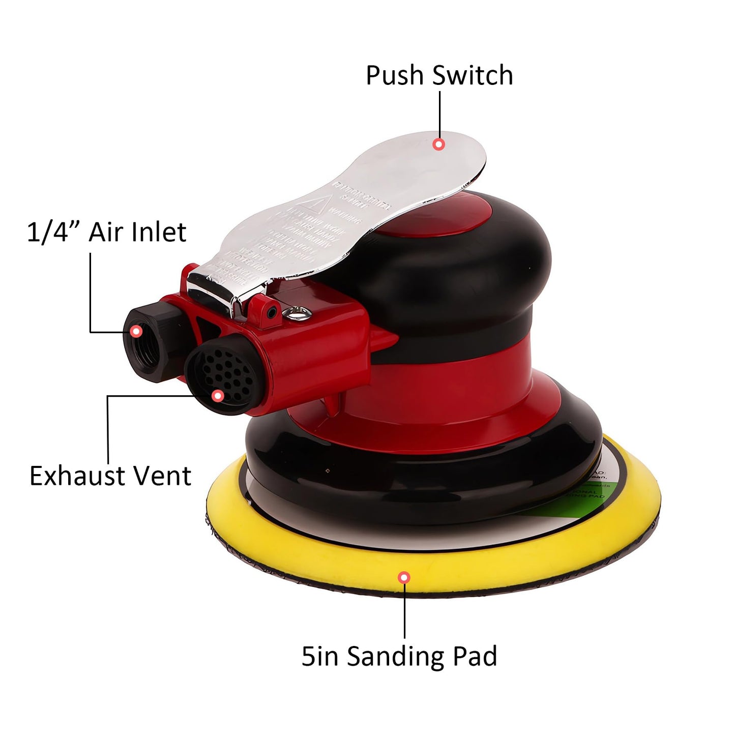 Professional Air Random Orbital Palm Sander, Dual Action Pneumatic Sander, Low Vibration, Heavy Duty