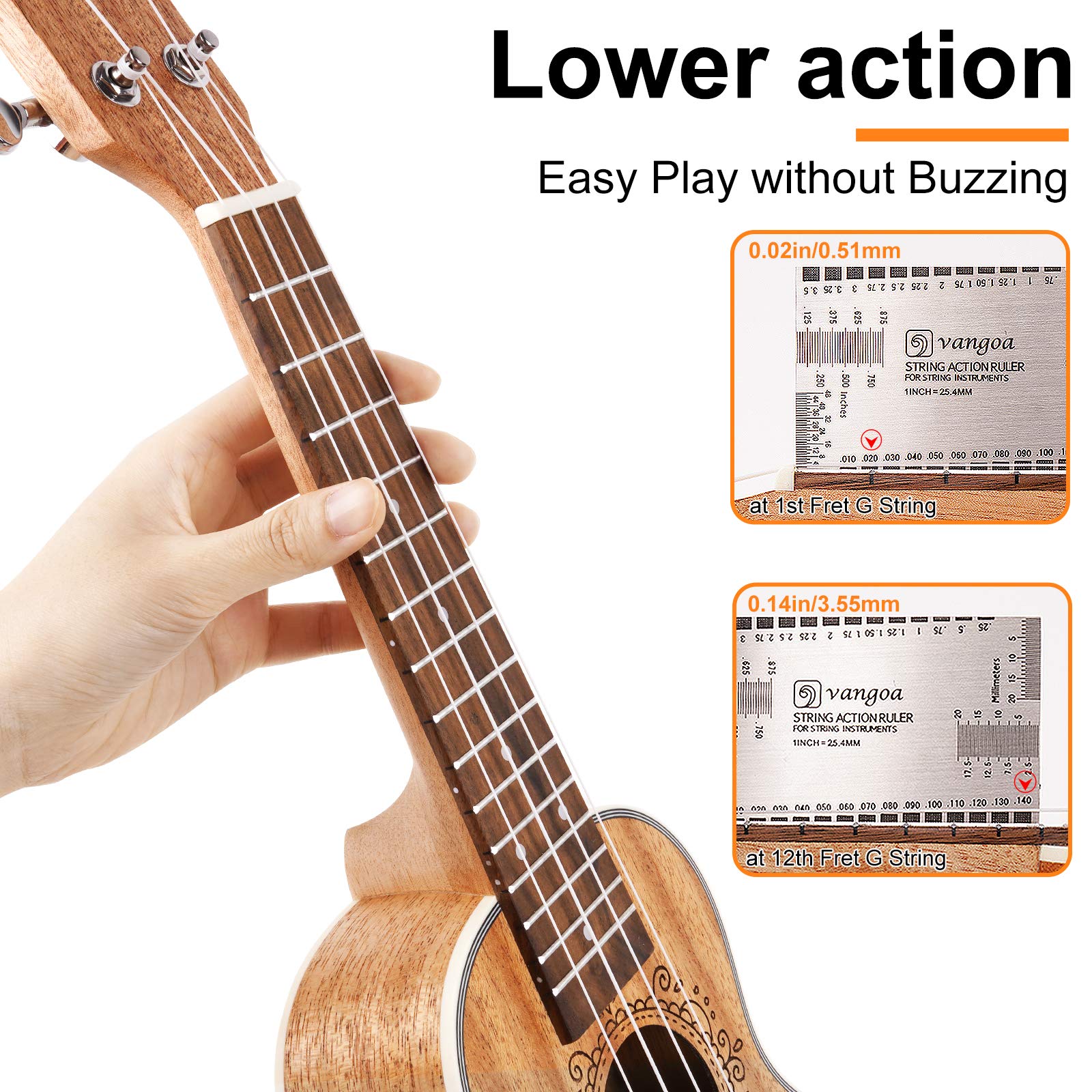 Ukulele Soprano Mahogany 21 Inch Professional Acoustic Ukelele Four String Wooden Hawaiian Uke Beginner Kit for Kids Students Starter Kit, by Vangoa