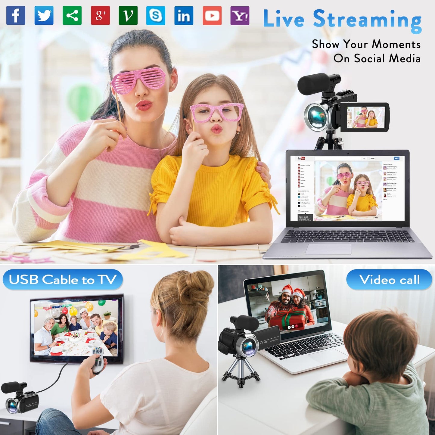 Video Camera Camcorder HD 4K 48MP Video Recorder Camera Vlogging Camera for YouTube Camcorders Video Camera for Kids with 3.0" LCD Screen,18X Digital Zoom and 32G SD Card