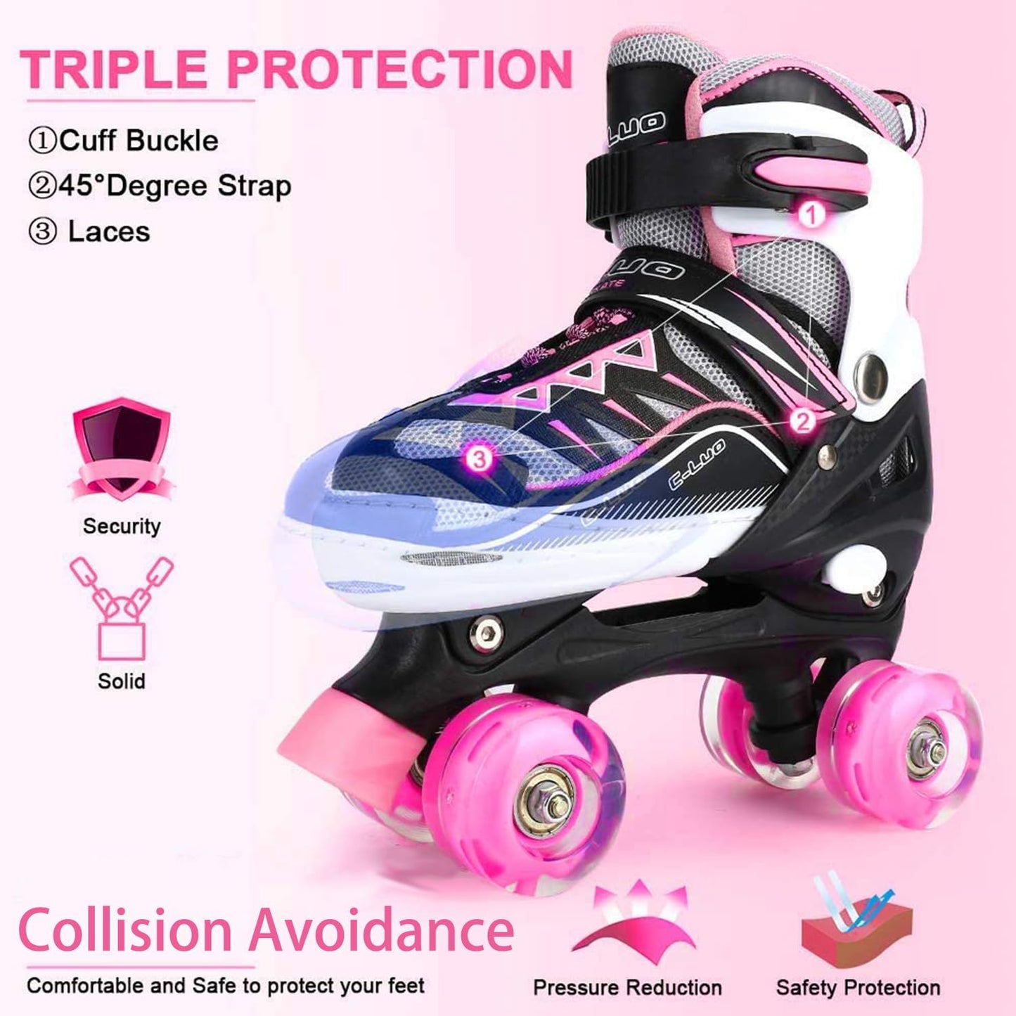 Sowume Adjustable Roller Skates for Girls and Women, All 8 Wheels of Girl's Skates Shine, Safe and Fun Illuminating for Kids