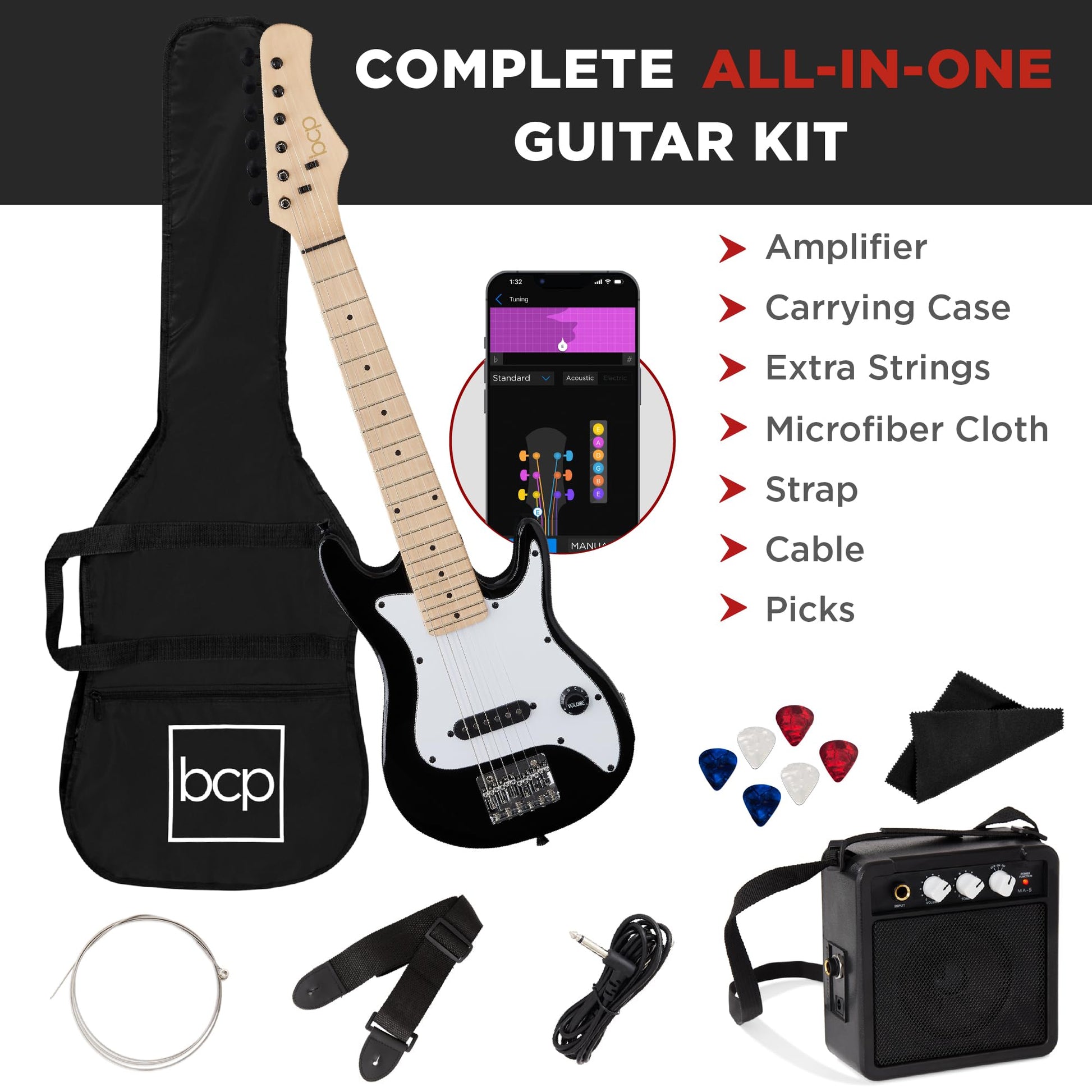 Best Choice Products 30in Beginners Electric Guitar Beginner Starter Kit w/ 5W Amplifier, Strap, Gig Bag, Strings, Picks - Black