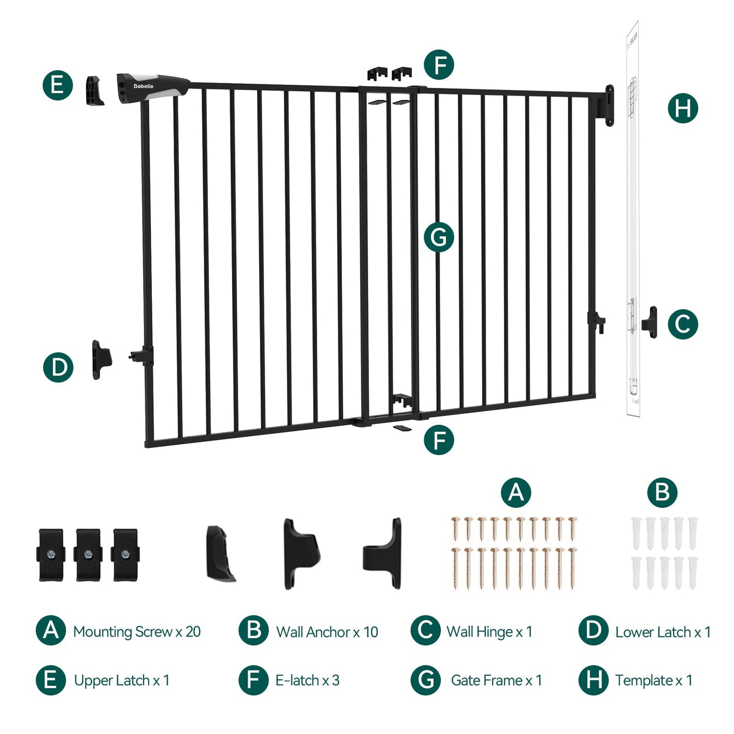 Babelio 26-43" No Bottom Bar Baby Gate for Babies, Elders and Pets, 2-in-1 Hardware Mount Dog Gate for The House, Stairs and Doorways, with Large Walk Thru Door, Black