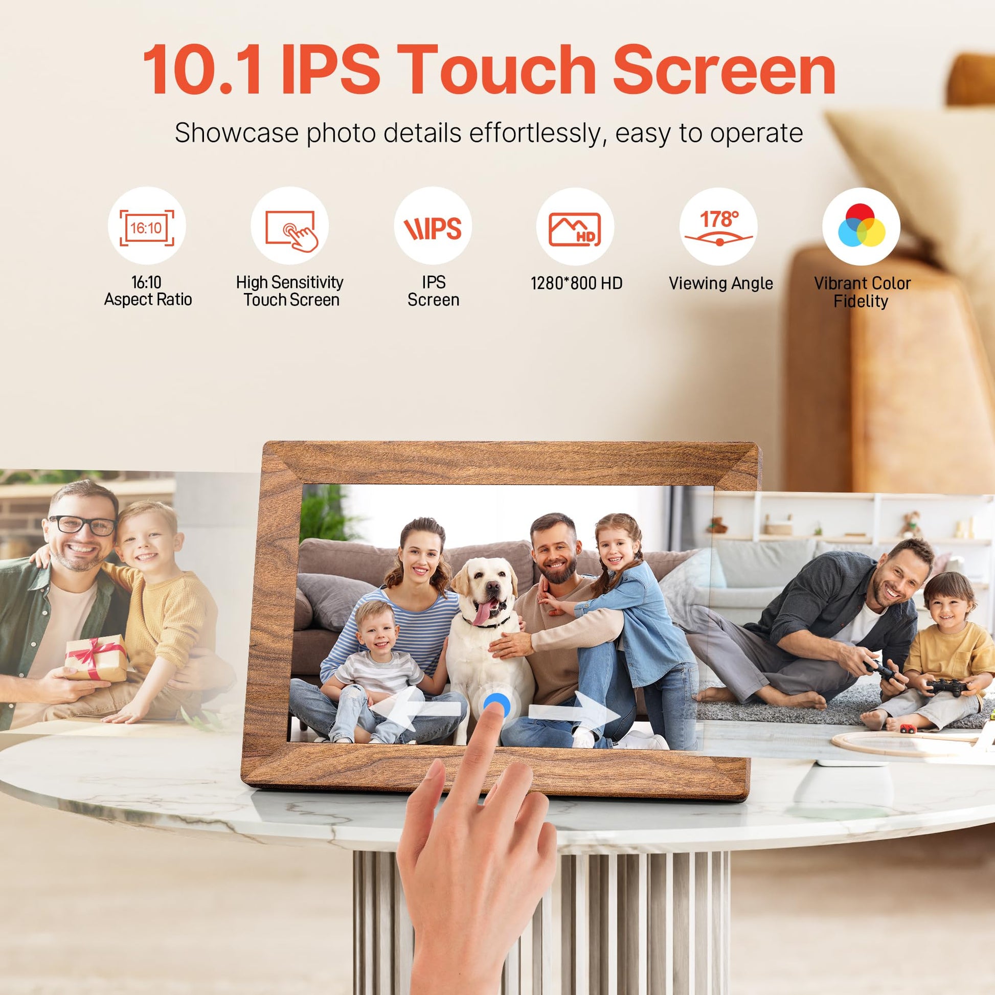 Frameo 10.1" WiFi Digital Picture Frame with 32GB Memory, 1280 x 800 IPS HD Touch Screen Electronic Photo Frame, Auto-Rotate, Slideshow, Wall Mountable, Share Photos/Video Remotely Anywhere