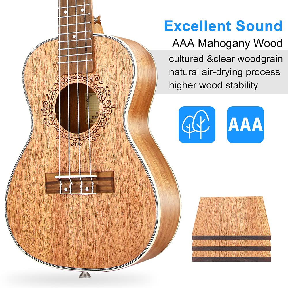 Ukulele Soprano Mahogany 21 Inch Professional Acoustic Ukelele Four String Wooden Hawaiian Uke Beginner Kit for Kids Students Starter Kit, by Vangoa