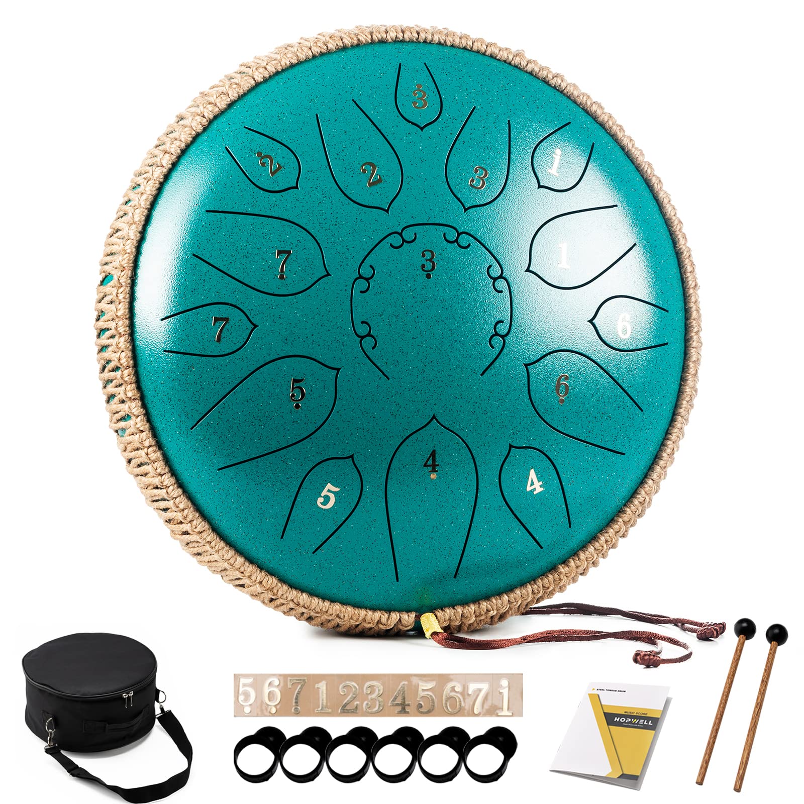 Steel Tongue Drum - 15 Note 12 Inch Tongue Drums - Percussion Instruments - Hand Pan Drum with Music Book, Drum Mallets and Carry Bag, D Major, Black