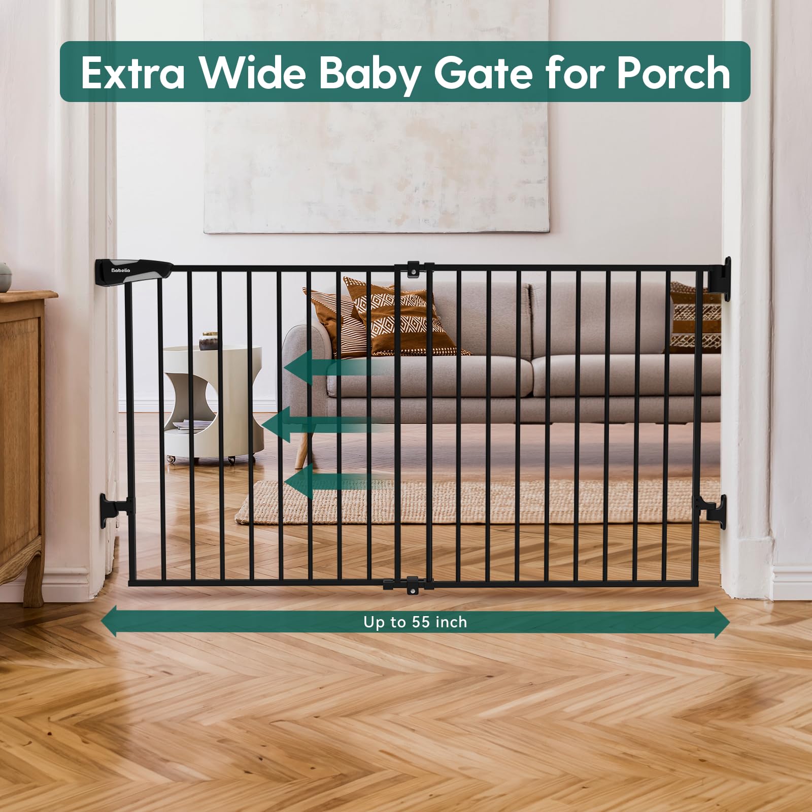 Babelio 26-43" No Bottom Bar Baby Gate for Babies, Elders and Pets, 2-in-1 Hardware Mount Dog Gate for The House, Stairs and Doorways, with Large Walk Thru Door, Black