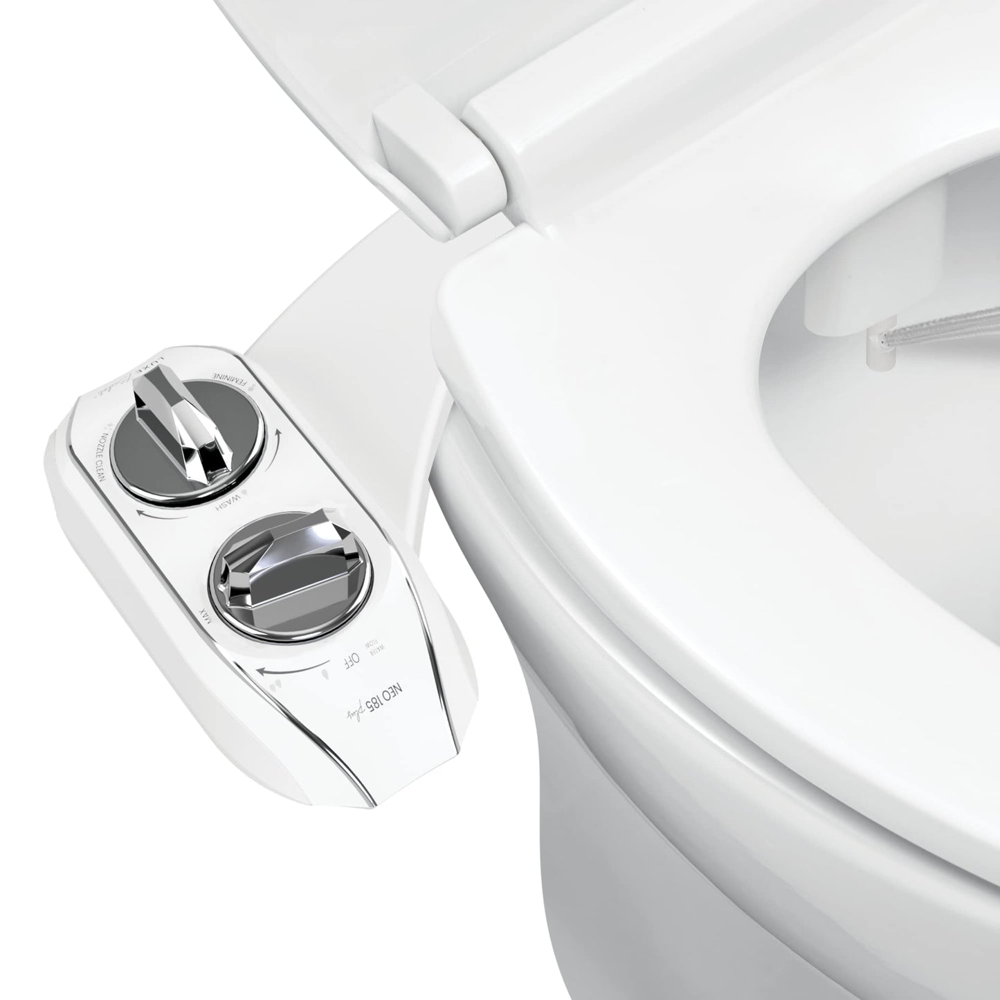 LUXE Bidet NEO 185 Plus - Patented Bidet Attachment for Toilet Seat, Innovative Hinges to Clean, Slide-in Easy Install, Advanced 360° Self-Clean, Dual Nozzles, Feminine &amp; Rear Wash (Chrome)