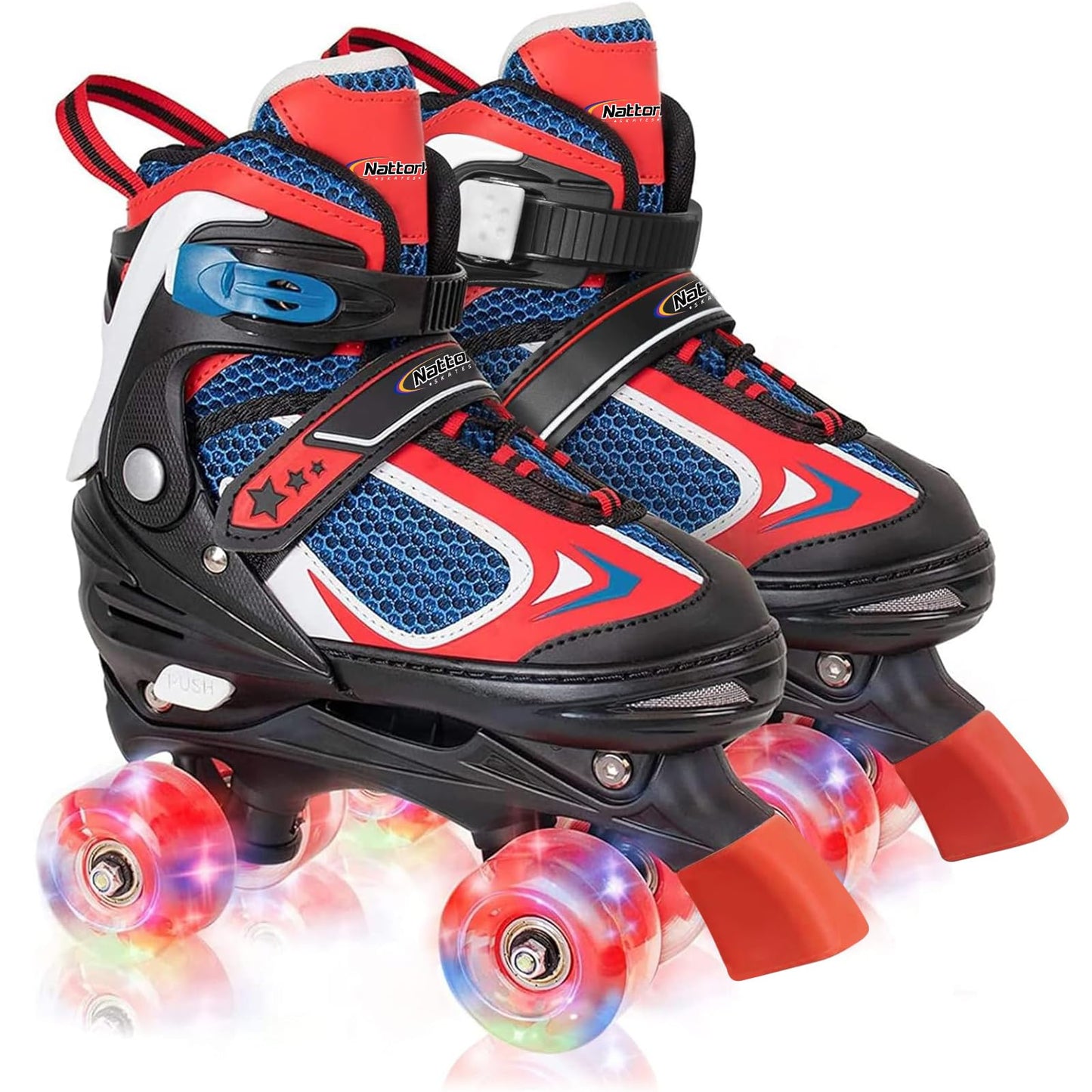 Nattork Kids Roller Skates for Boys Girls Kids, 4 Sizes Adjustable Quad Skates with All Light up Wheels - Birthday Gift for Indoor Outdoor Sports