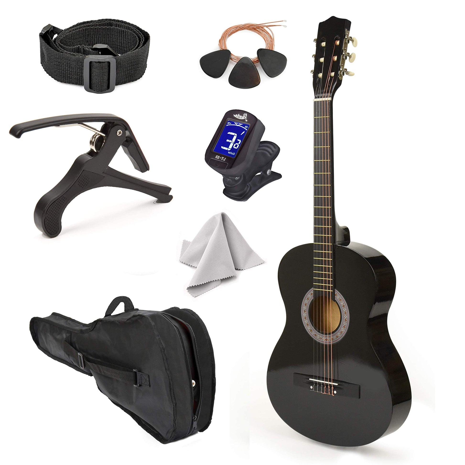 30" Left Handed Wood Guitar with Case and Accessories for Kids/Girls/Boys/Teens/Beginners (30", Black)