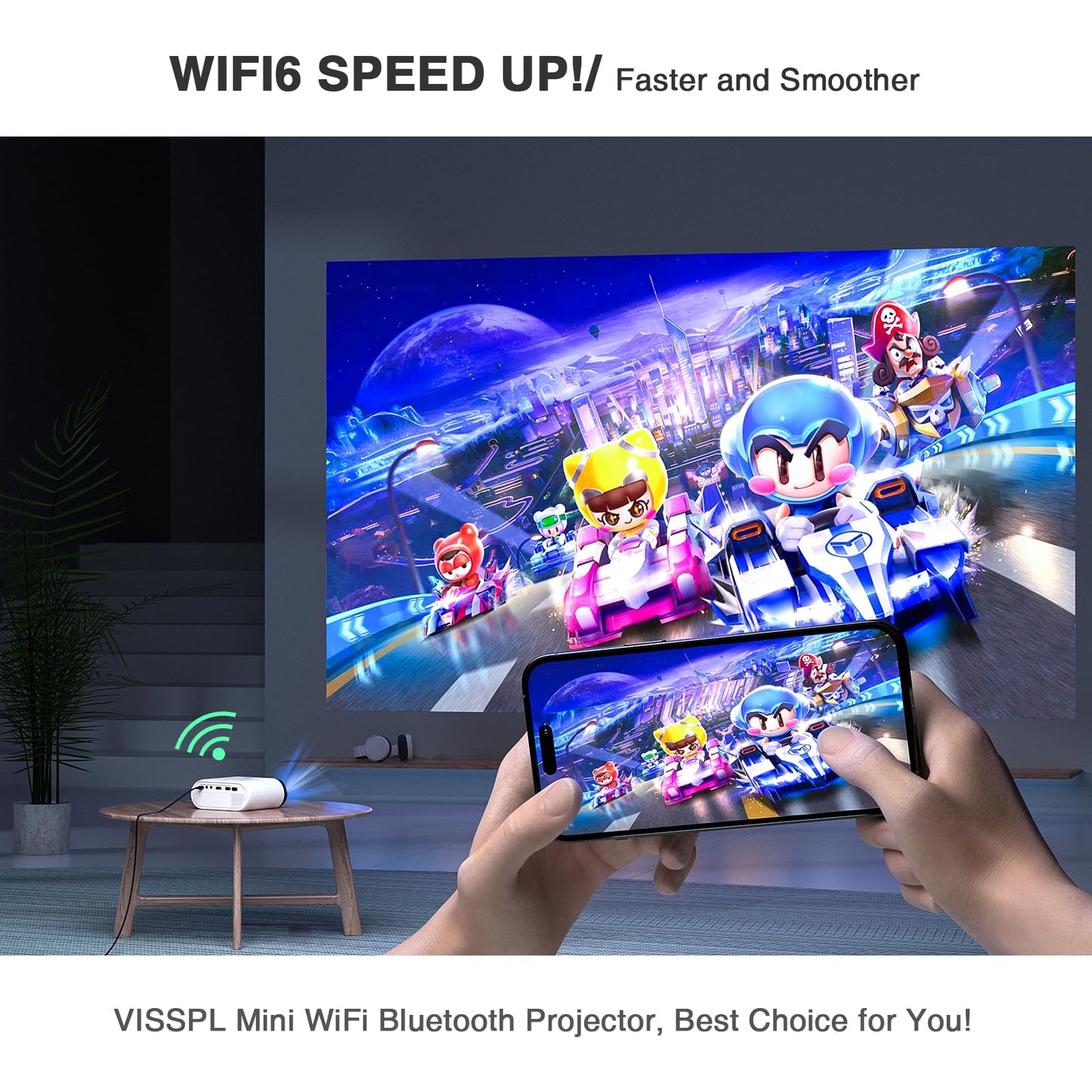 Mini Projector, VISSPL Full HD 1080P Video Projector, Portable Outdoor Projector with Tripod, Kids Gift, Home Theater Movie Phone Projector Compatible with Android/iOS/Windows/TV Stick/HDMI/USB