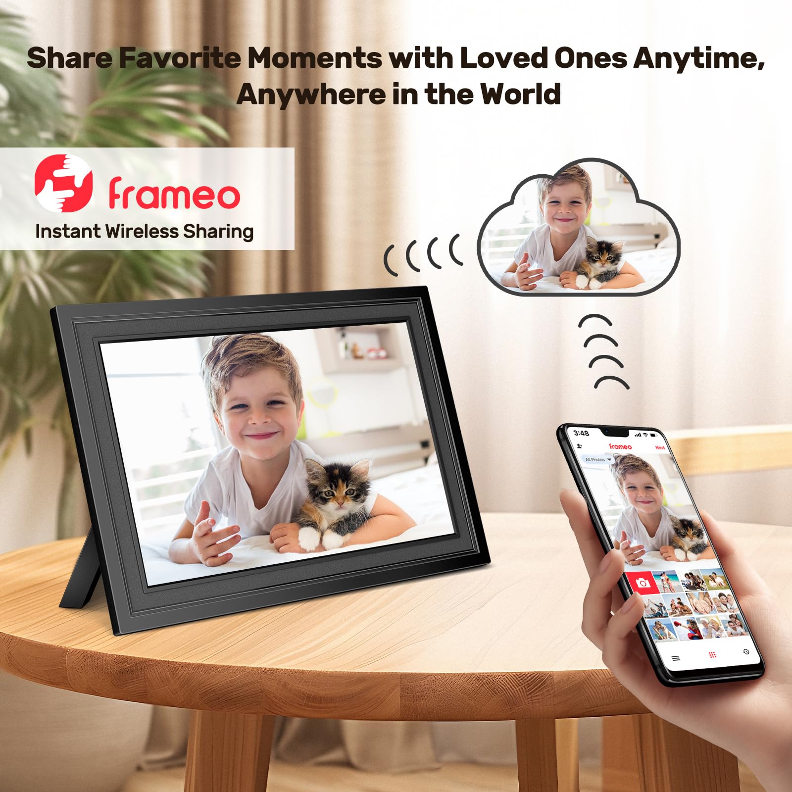 Frameo 10.1 Inch Smart WiFi Digital Picture Frame, 32GB Memory, 1280x800 HD IPS Touchscreen, Digital Photo Frame, Auto-Rotate, Wall Mountable, Share Moments from Anywhere, for Family, Friends-Black