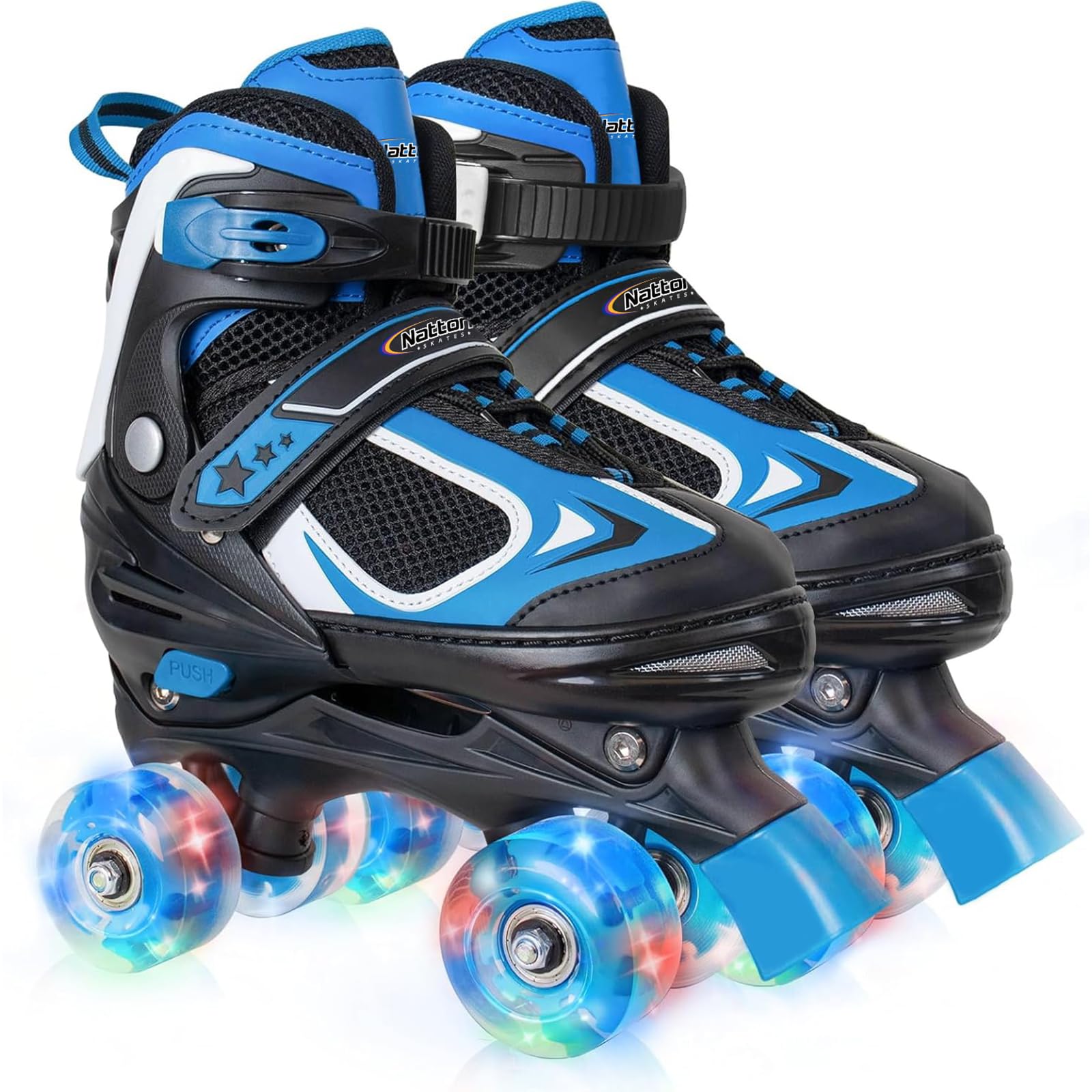 Nattork Kids Roller Skates for Boys Girls Kids, 4 Sizes Adjustable Quad Skates with All Light up Wheels - Birthday Gift for Indoor Outdoor Sports