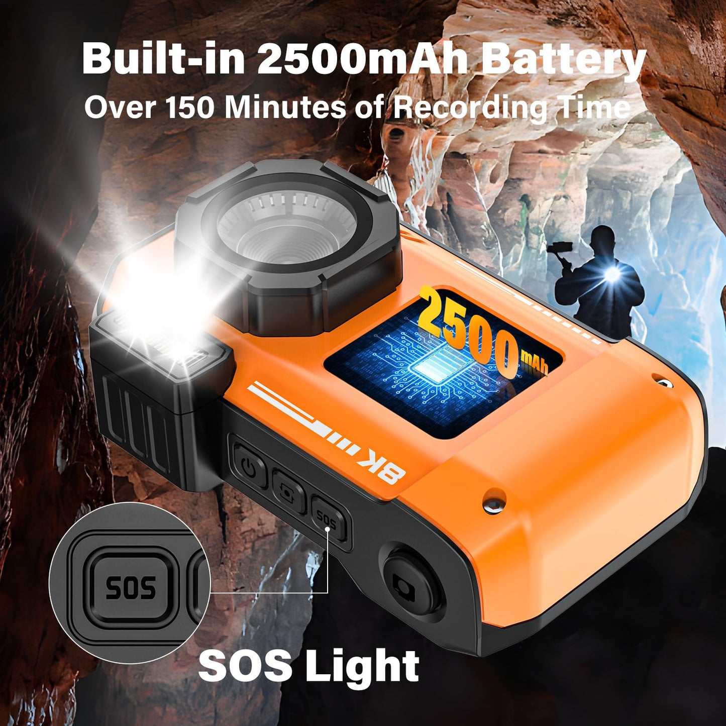 8K UHD 70MP Digital Camera with 32GB Card Rugged Waterproof Dustproof Shockproof 33FT Underwater Camera Dual-Screen Selfie for Snorkeling Autofocus Point and Shoot Digital Camera (Orange)