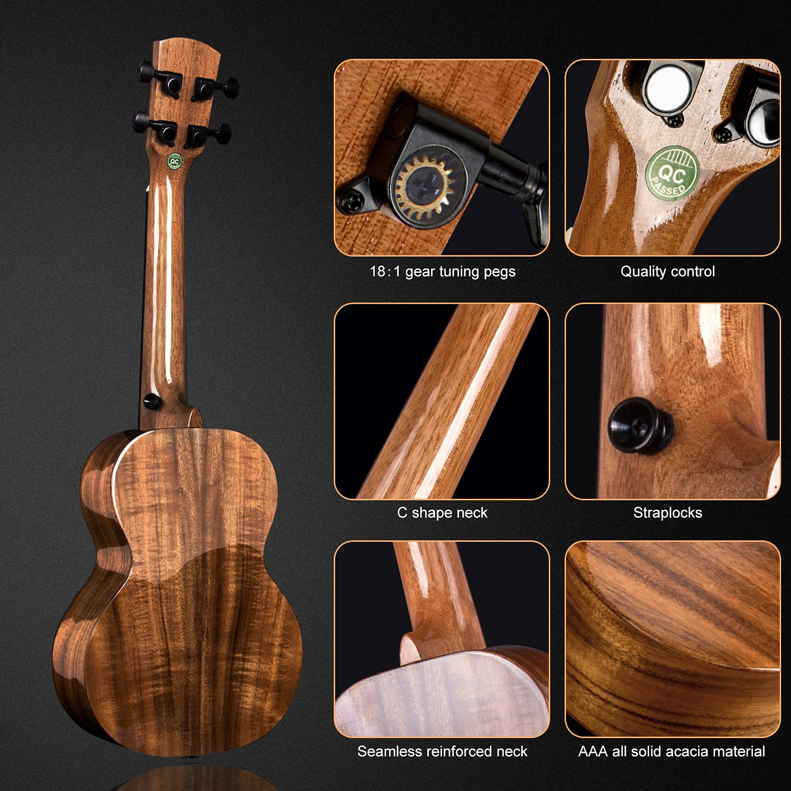 AKLOT 5 Strings Ukulele,Tenor Ukelele 26 inch Solid Mahogany Uke with Gig Bag Belt Extra Strings Professionals