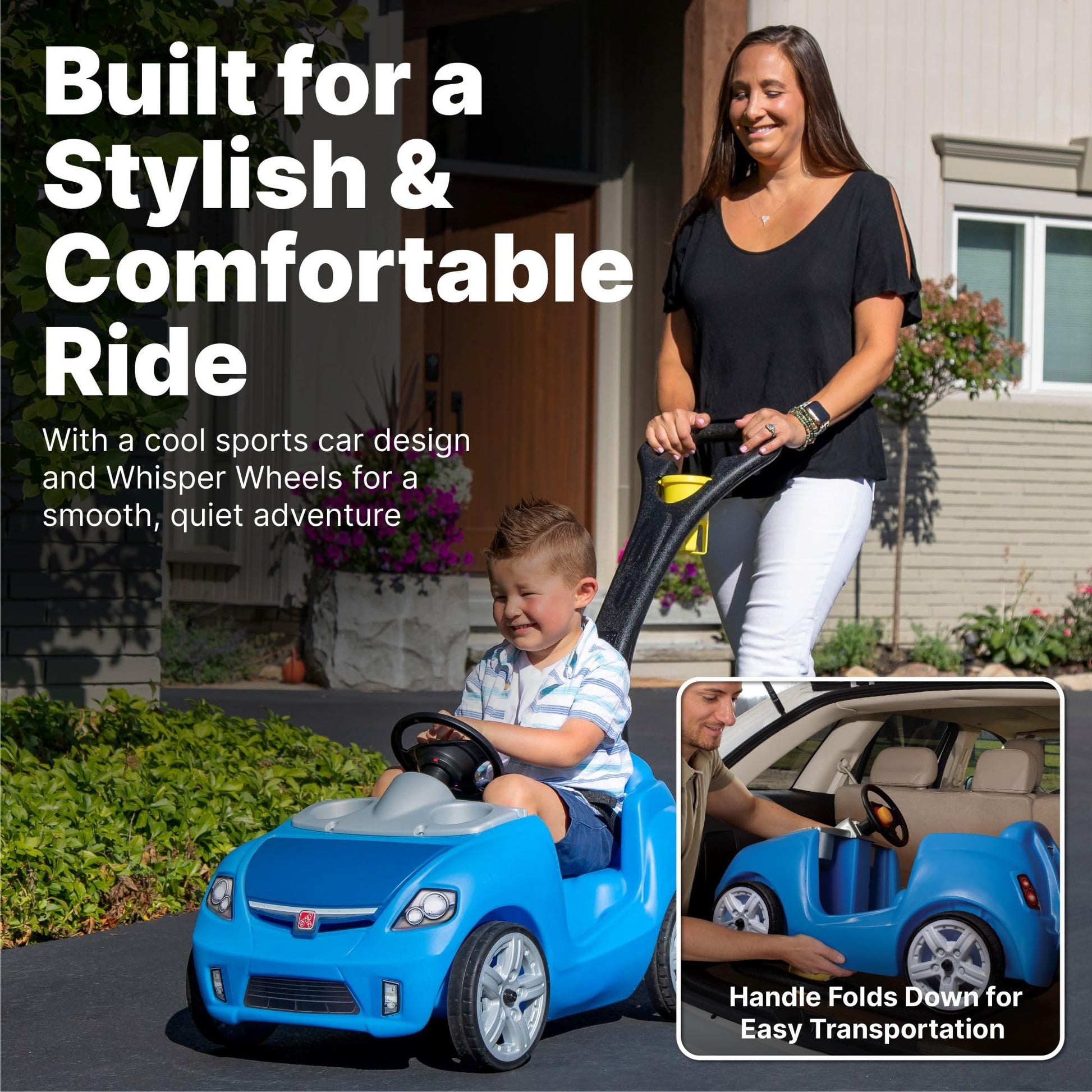 Step2 Whisper Ride II Buggy Kids Push Car, Ride On Toy, Stroller Substitute, Includes Seat Belt &amp; Horn, Made of Durable Plastic, Max Weight 50 lbs., For Toddlers 1.5-4 Years Old, Blue