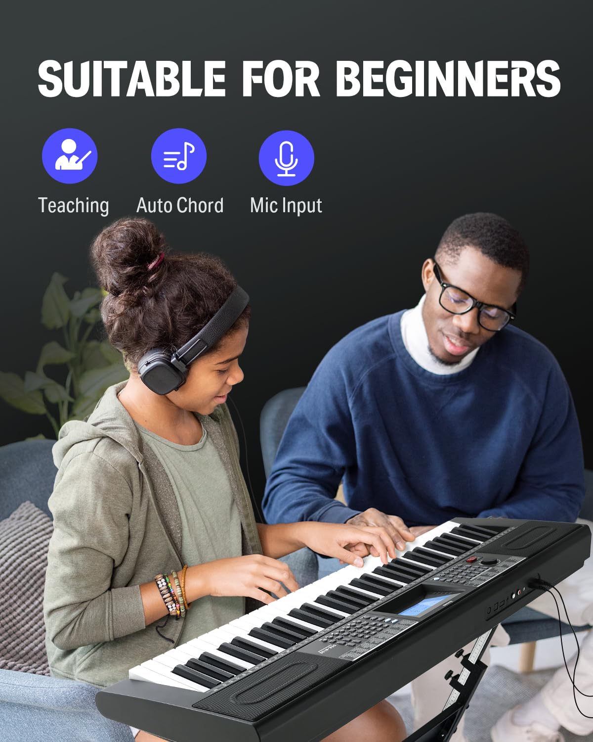 Donner Keyboard Piano, 61 Key Piano Keyboard for Beginner/Professional, Electric Keyboard Kit with 249 Voices, 249 Rhythms - Includes Music Stand, Microphone, Black (DEK-610S)