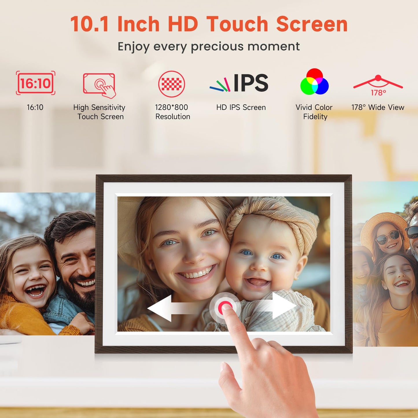 Frameo 10.1" WiFi Digital Picture Frame with 32GB Memory, 1280 x 800 IPS HD Touch Screen Electronic Photo Frame, Auto-Rotate, Slideshow, Wall Mountable, Share Photos/Video Remotely Anywhere