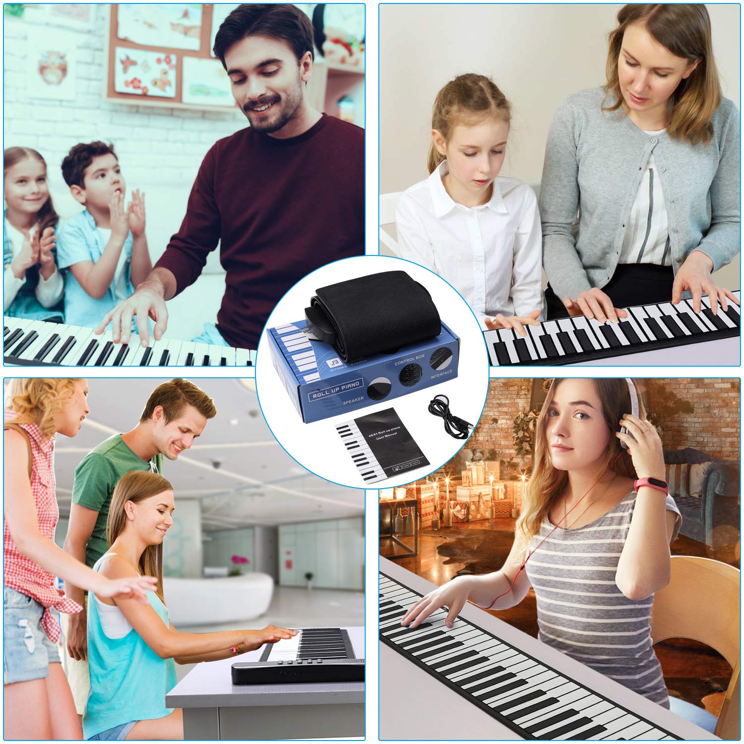 61 Keys Roll Up Piano keyboard piano Upgraded Portable Rechargeable Electronic Hand Roll Piano With Environmental Silicone Piano Keyboard for Beginners (Black)